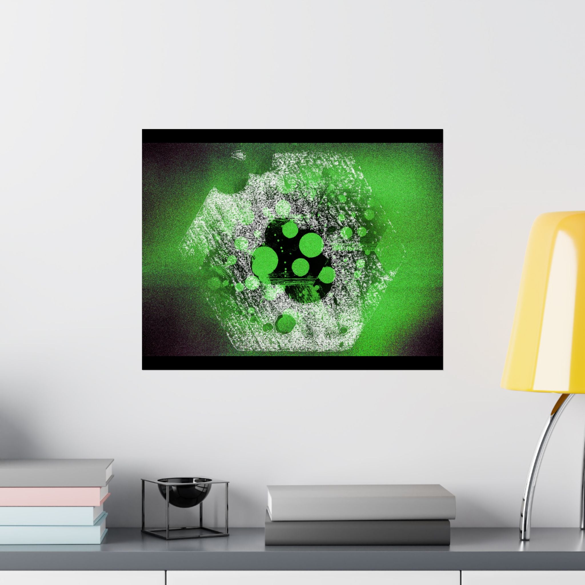 Abstract Neon Green Geometric Matte Poster — Modern Sci‑Fi Wall Art
