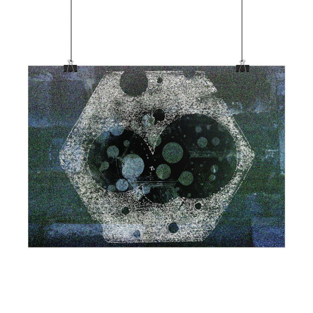 Abstract Hexagon Galaxy Poster — Blue Green Modern Wall Art