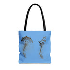 Blue Sea Life Tote Bag — Sand Art Seahorse & Coral All-Over Print