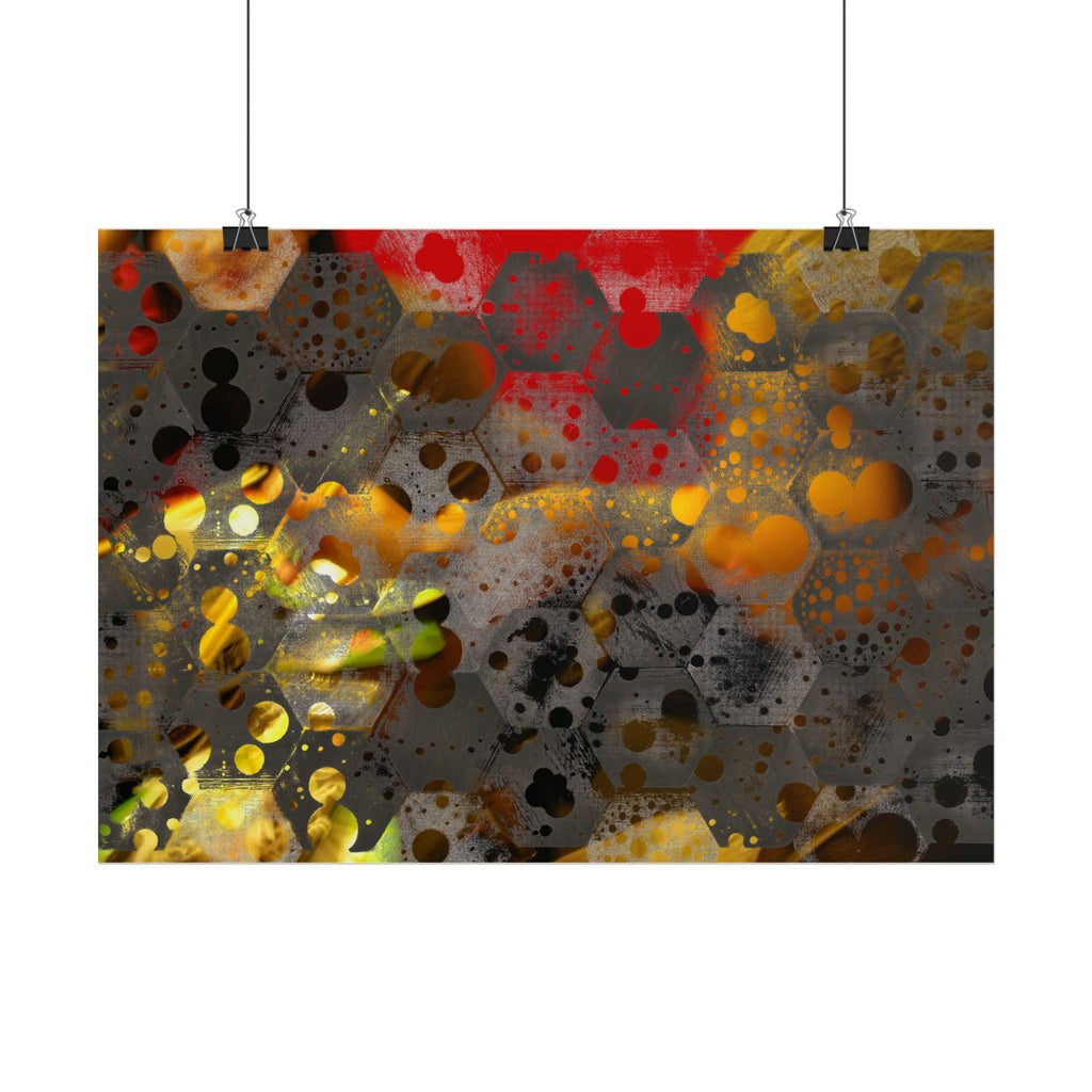 Abstract Honeycomb Poster — Warm Gold & Rust Geometric Art