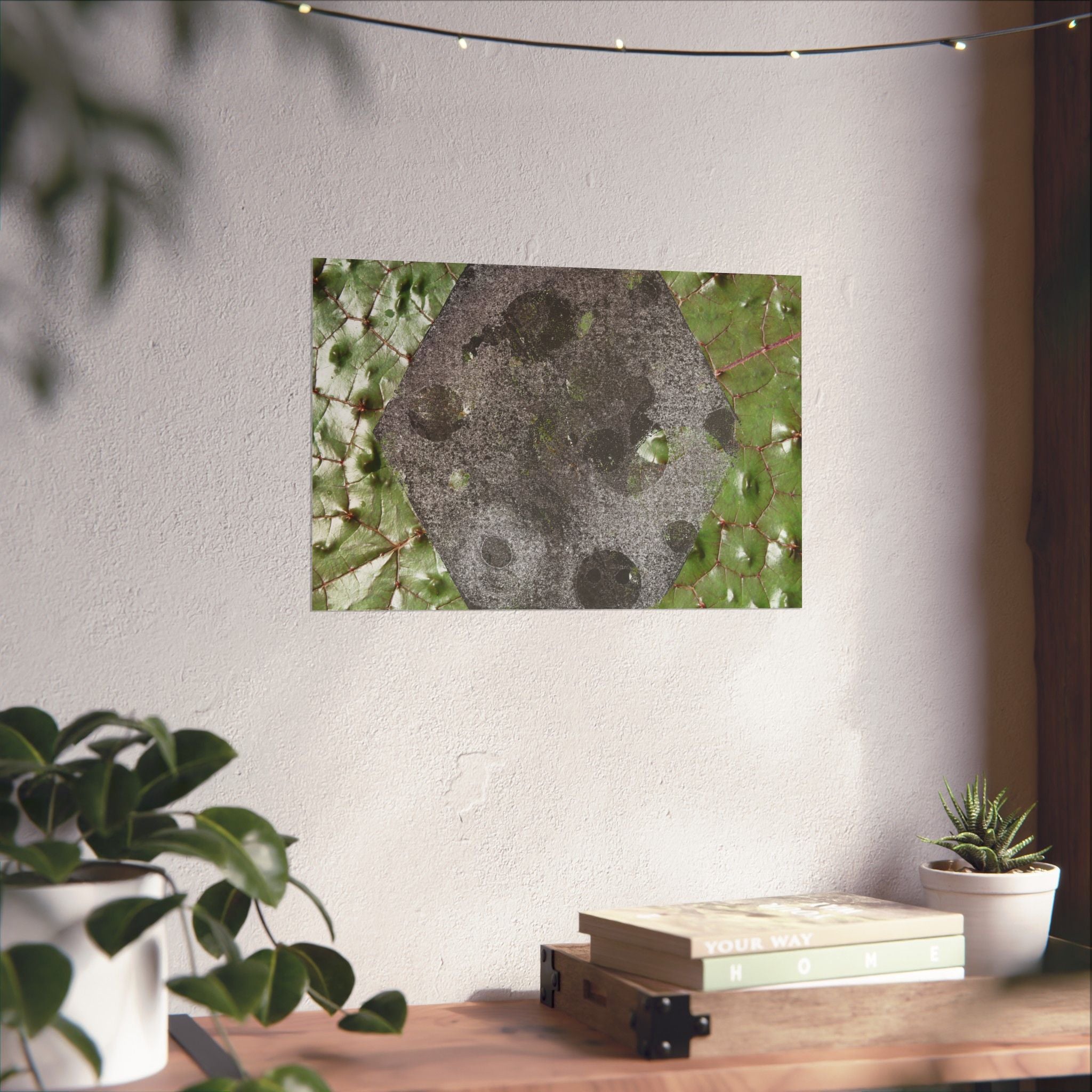 Botanical Hex Abstract Matte Poster — Green Leaf Texture Horizontal Wall Art