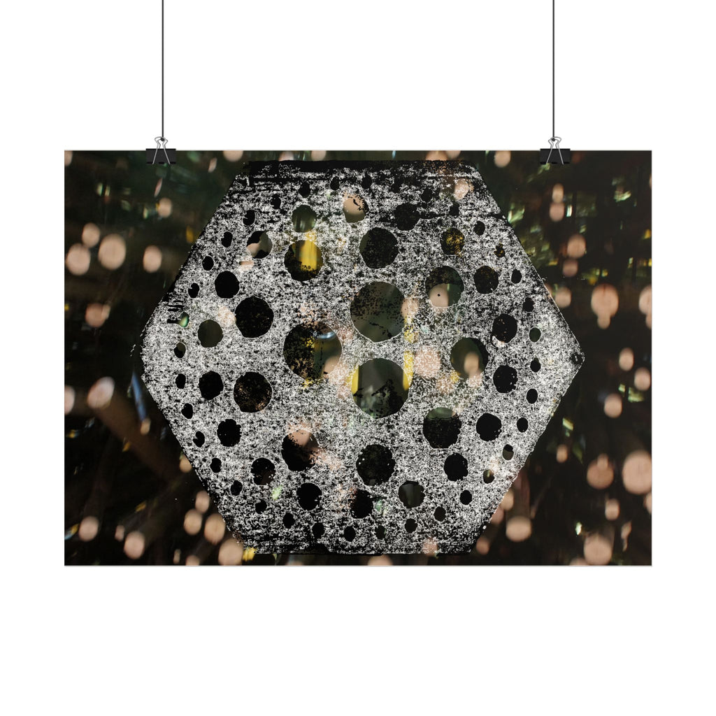 Hexagonal Crystal Bokeh Poster — Abstract Celestial Wall Art
