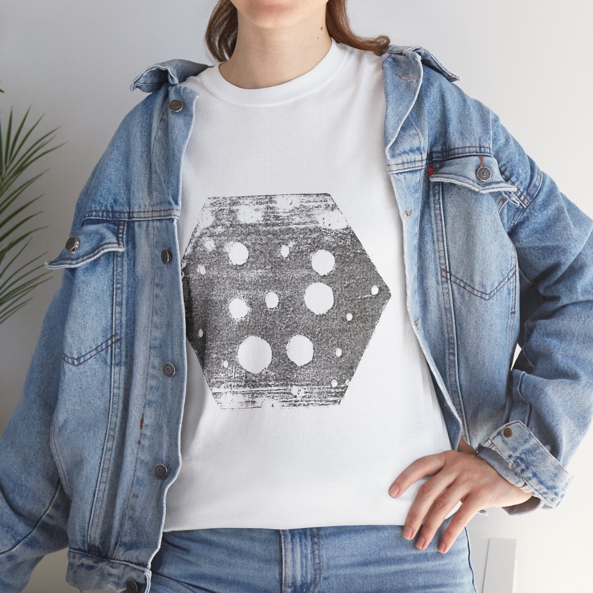 Hexagon Circles Graphic Tee — Digital Manual Print Art