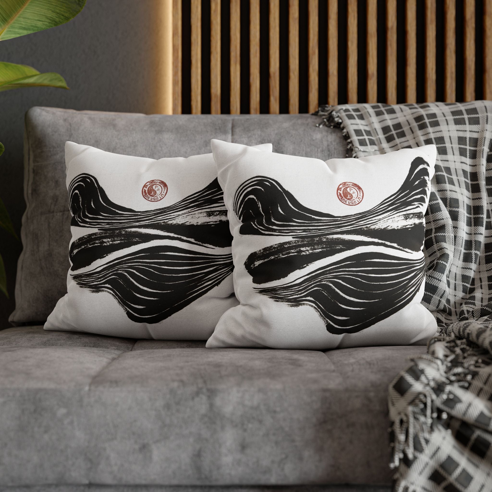 Abstract Zen Brushstroke Pillowcase — Minimalist Black & White Decorative Pillow