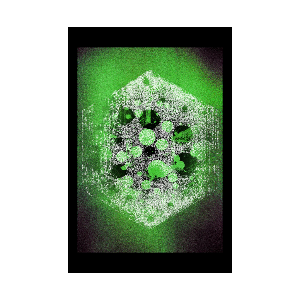 Green Hexagon Abstract Poster — Neon Geometric Art Matte Vertical Print