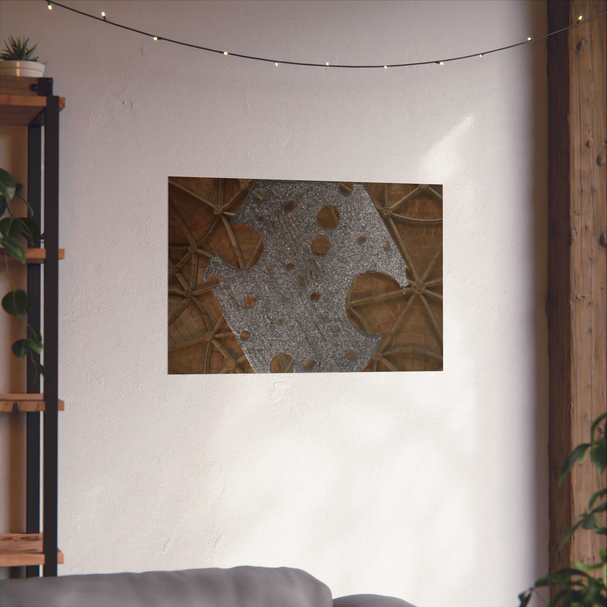 Matte horizontale poster — Horizontale kunst met metalen textuur van een kathedraalplafond 