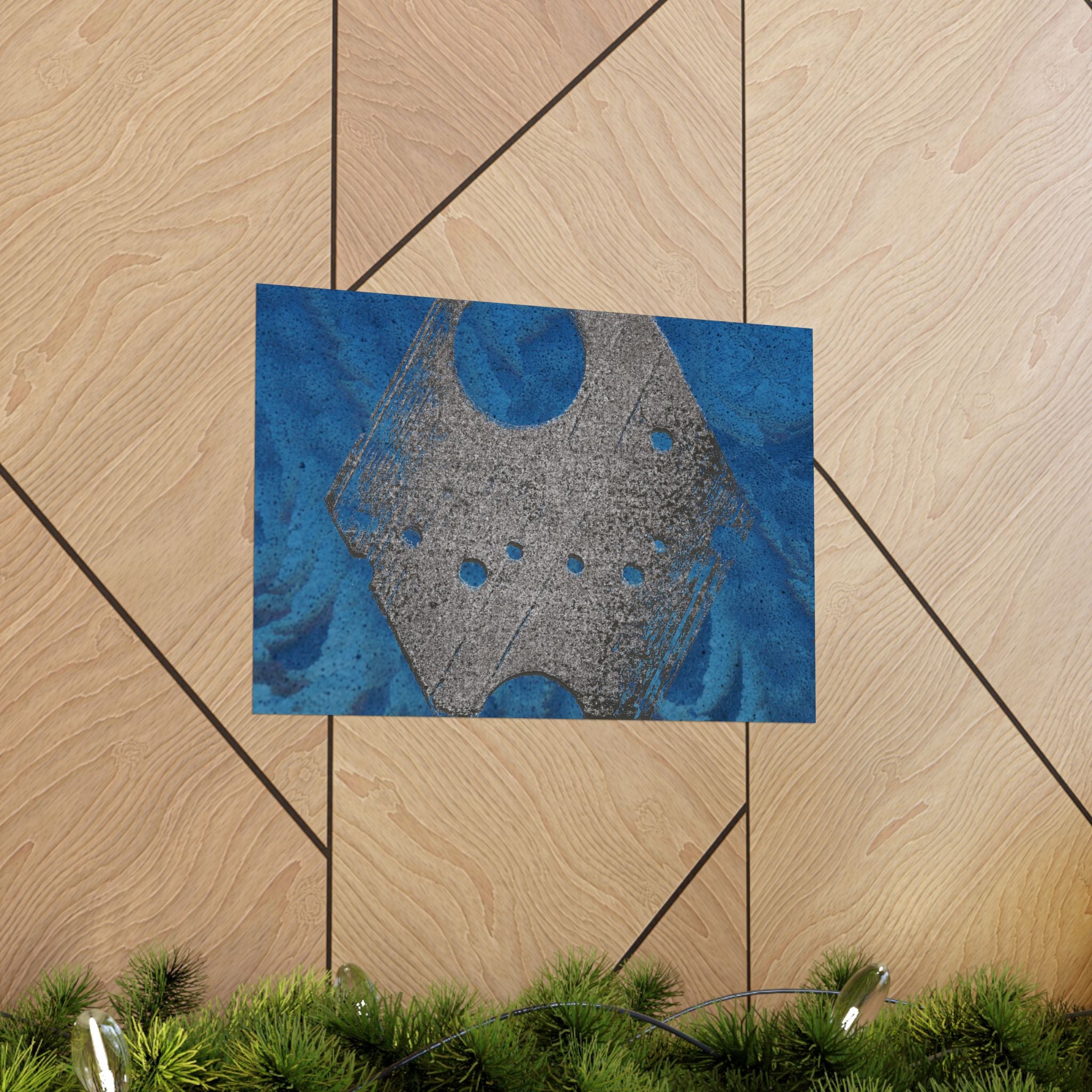 Abstract Blue Texture with Metallic Geometric Shape Poster