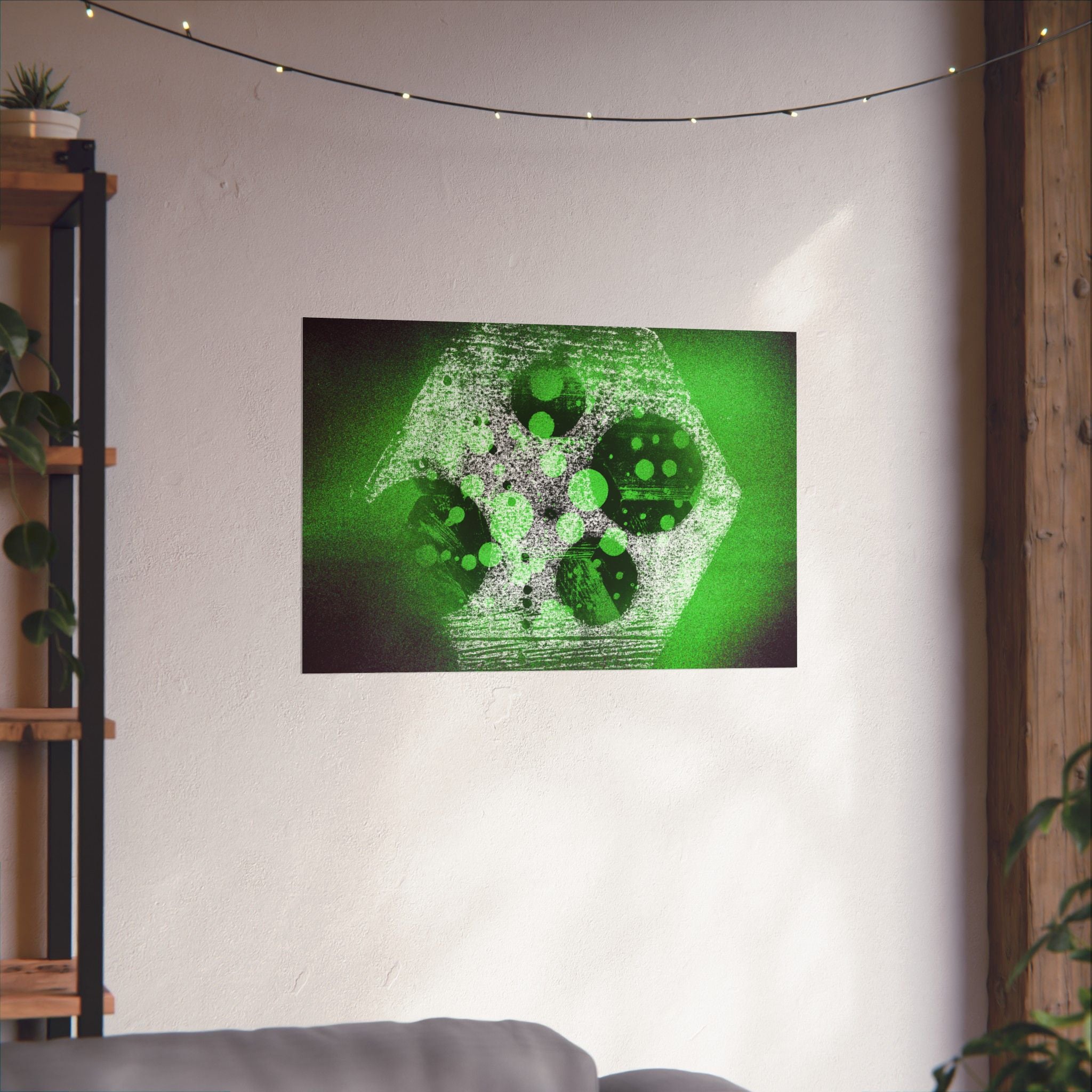 Abstract Green Hexagon Matte Horizontal Poster — Geometric Modern Wall Art