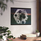 Abstract Cosmic Poster — Grainy Moon & Planetary Shapes Matte Horizontal Art Print