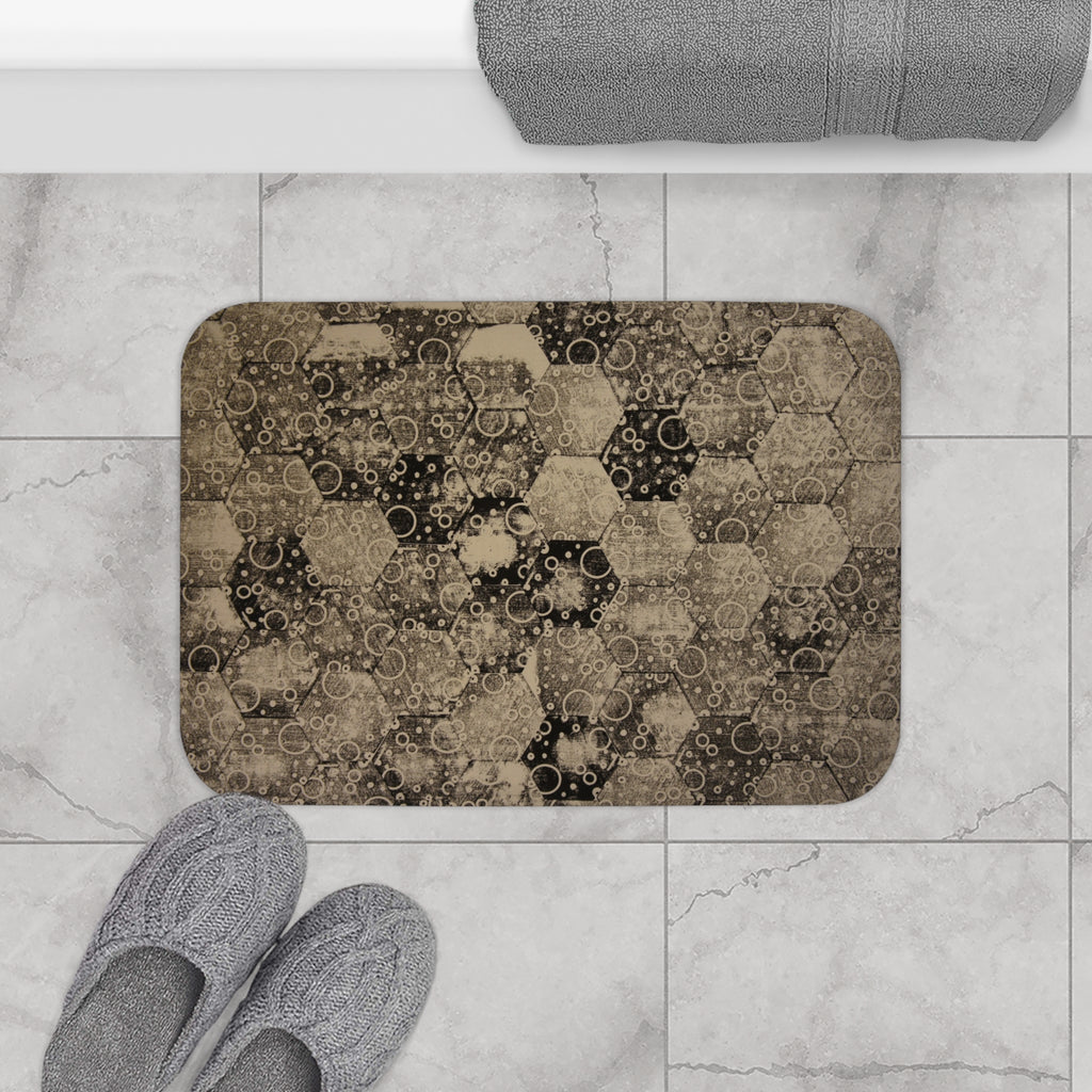 Hex Bubble Pattern Bath Mat — Retro Geometric Bathroom Rug