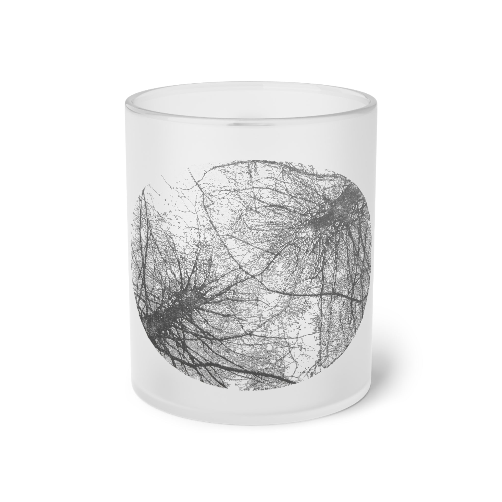 Frosted Glass Mug — Monochrome Winter Tree Silhouette Cup