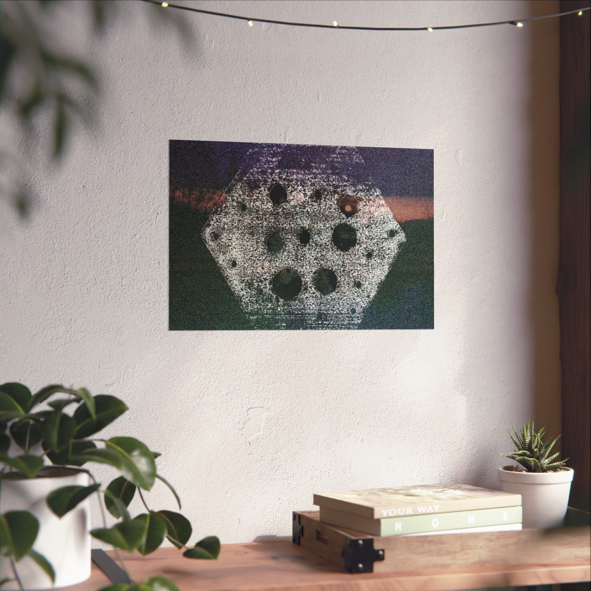 Abstracte zeshoekige nachtlandschap poster (matte uitvoering) 