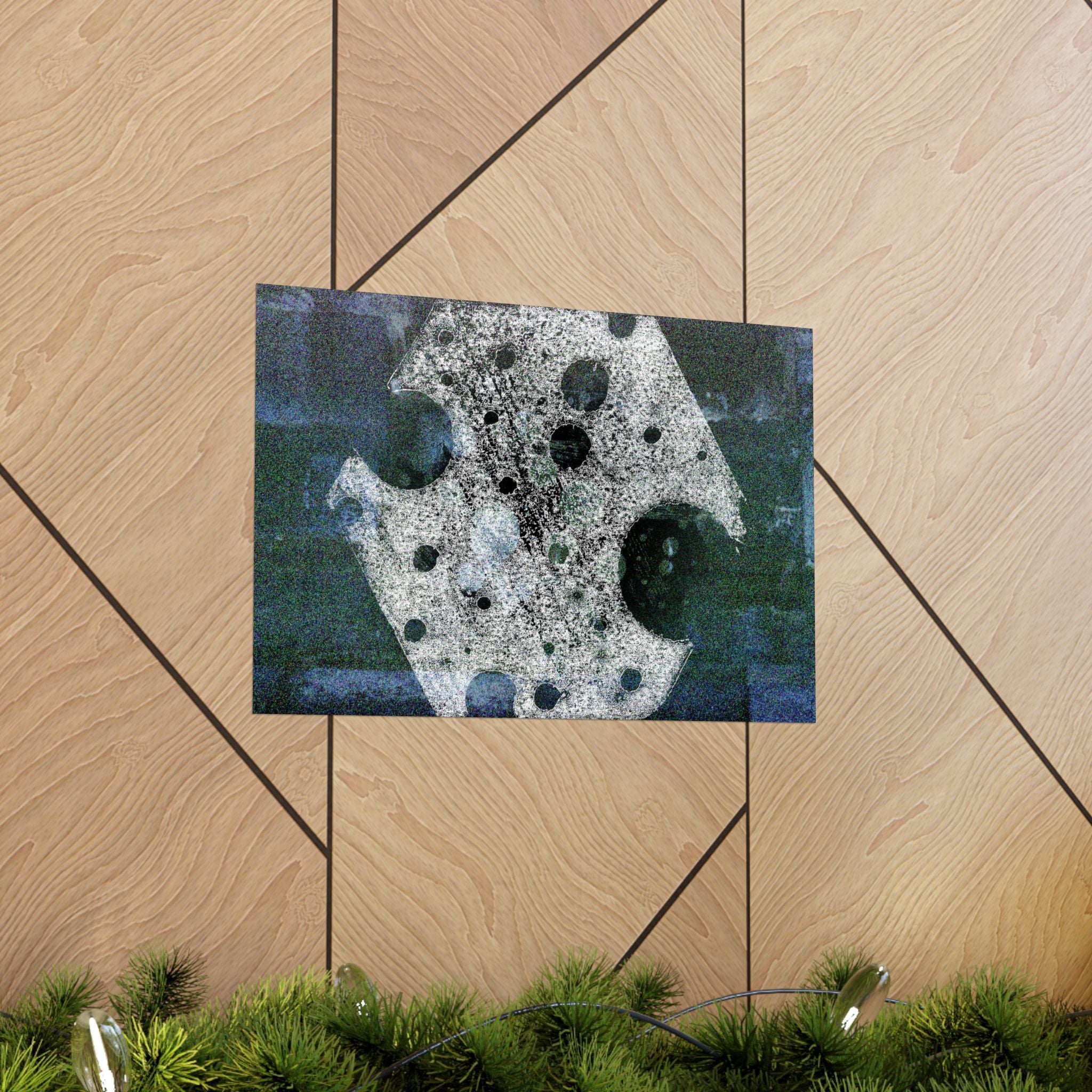 Abstracte matte poster met maankraters — Surrealistische ruimtekunst voor aan de muur 