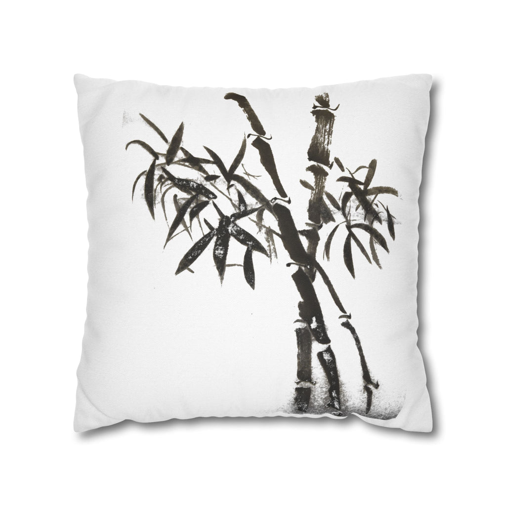 Bamboo Ink-Brush Square Pillowcase — Minimal Asian-Inspired Decorative Pillow Cover