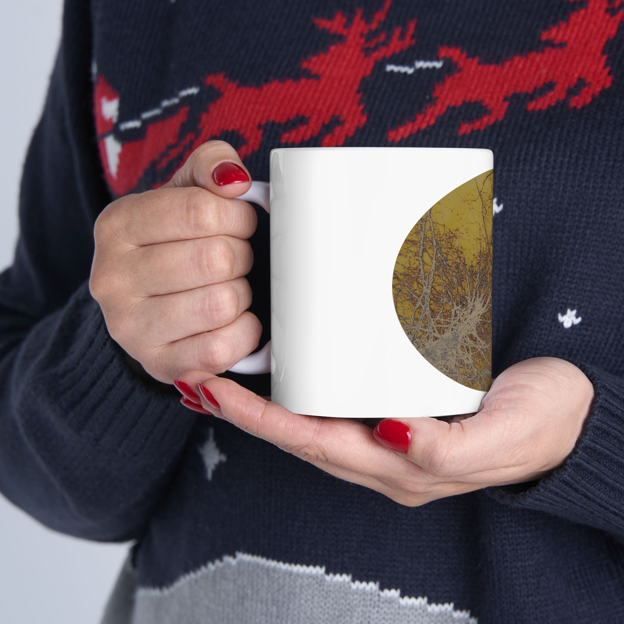 Rustieke keramische mok met herfstboommotief — Koffiekopje geïnspireerd op de natuur - nr. 37 