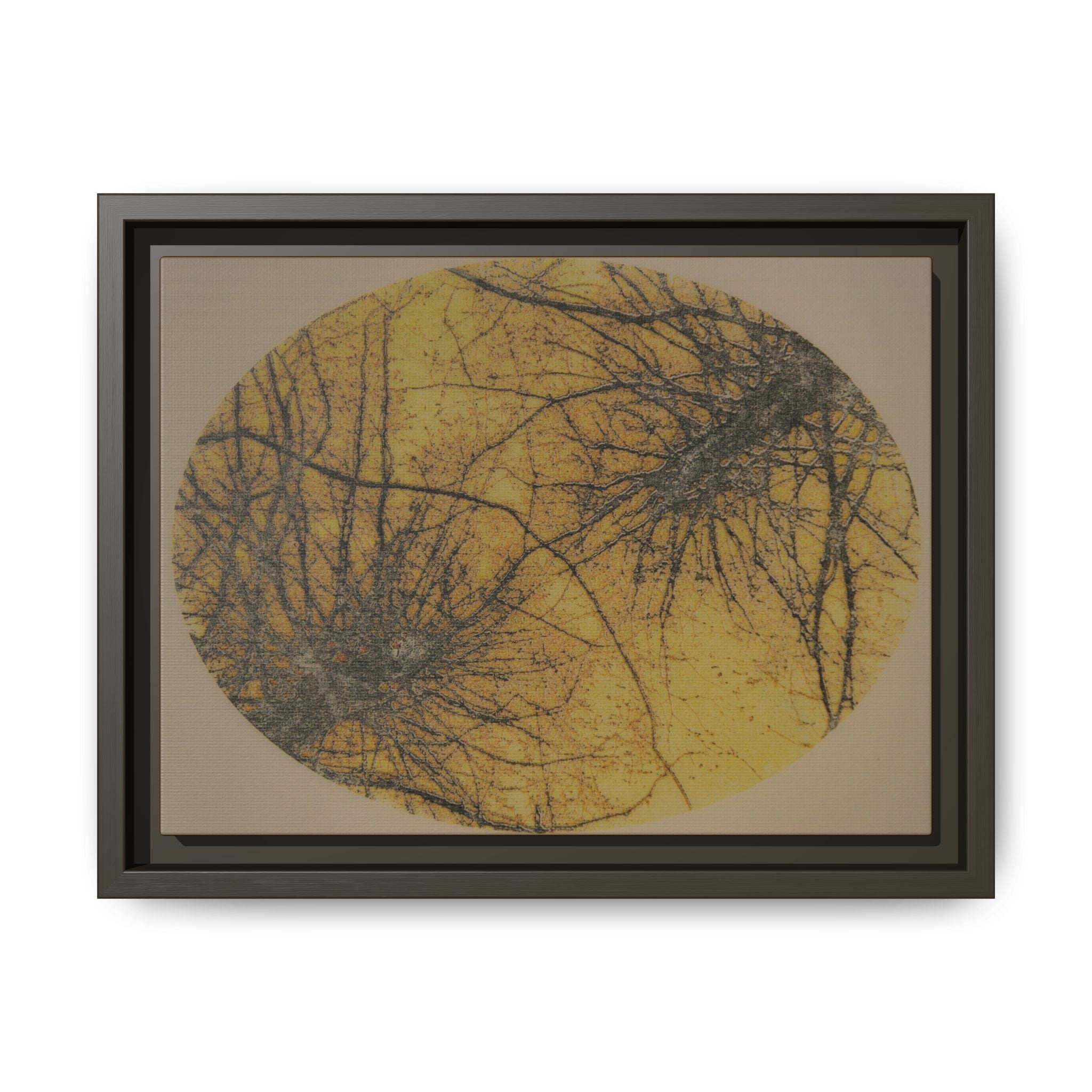 Framed Matte Canvas Art, no 45 — Twin Tree Wood-Carving Reproduction (Black, Bold Gold & Matte Goldenrod)