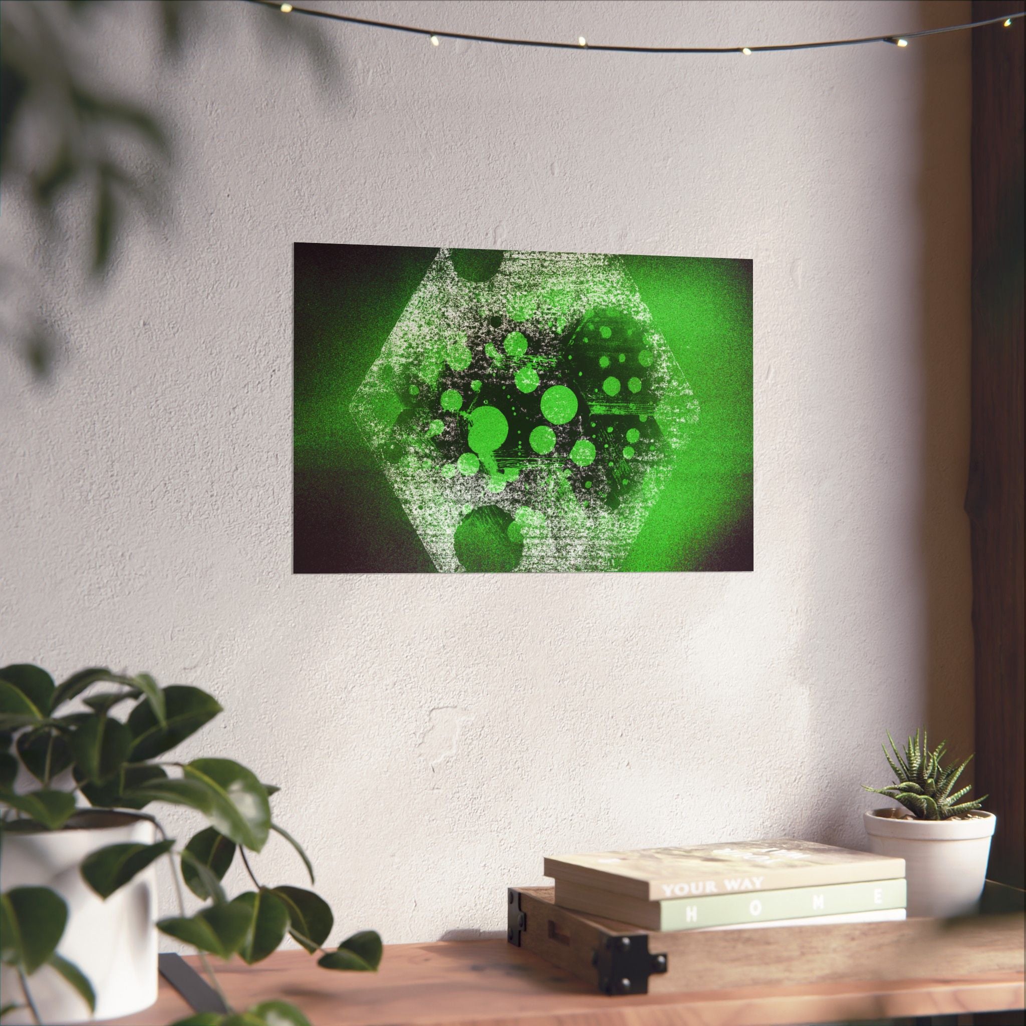 Abstracte neon groene geometrische poster — Matte horizontale kunstprint 