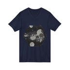 Hex Moon Graphic V-Neck Tee Design Hex21 — Distressed Space Cheese Vintage Astronomy V-Neck T-Shirt