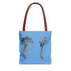 Blue Sea Life Tote Bag — Sand Art Seahorse & Coral All-Over Print