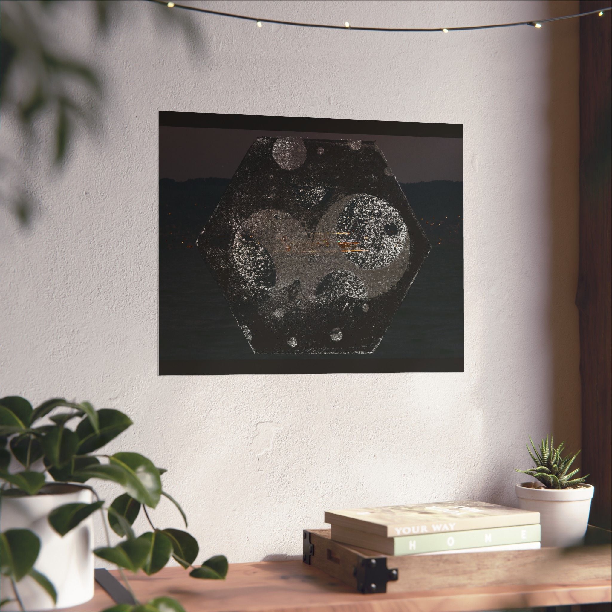 Matte Horizontal Poster — Abstract Cosmic Hexagon Nightscape