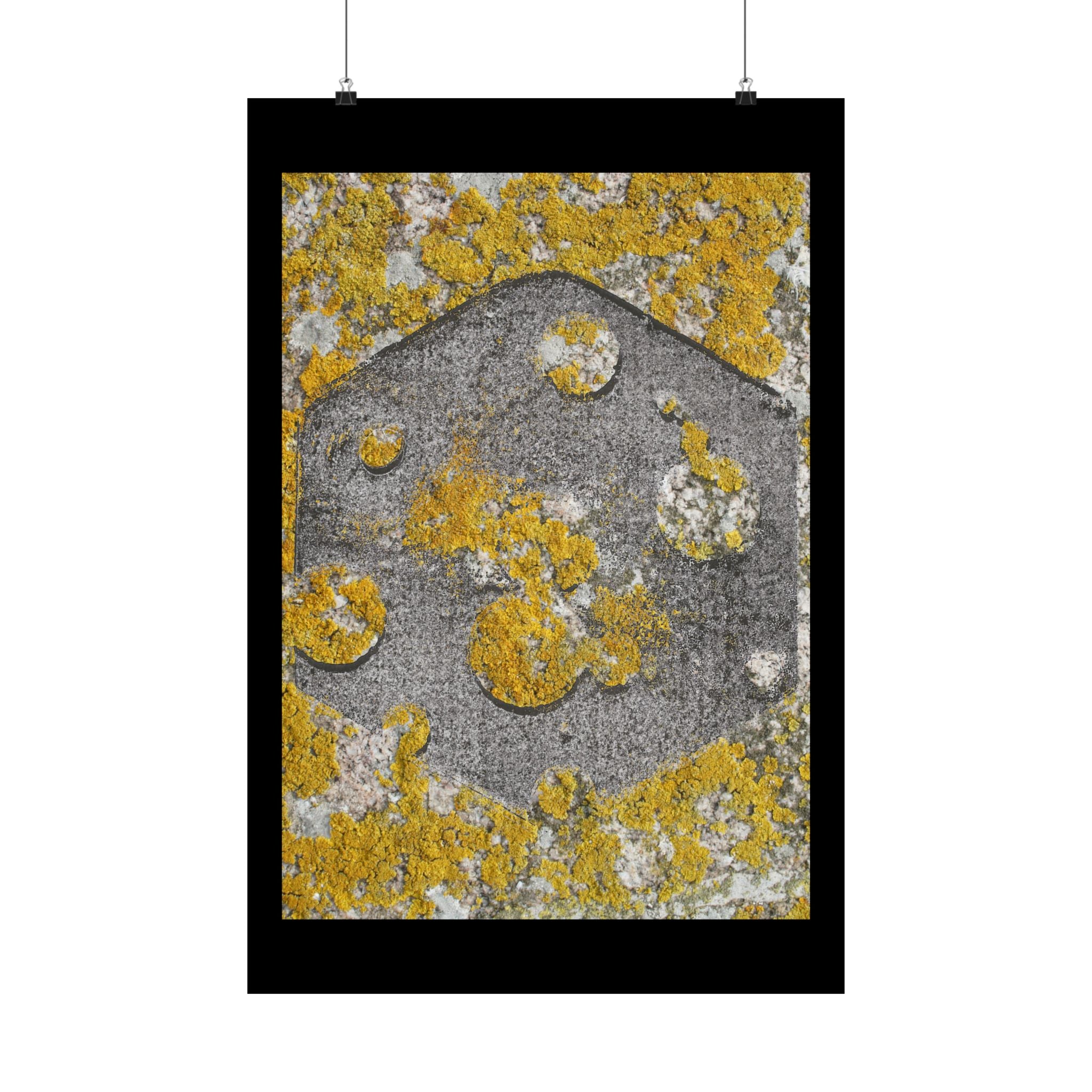 Matte poster met korstmosstructuur — Abstracte muurdecoratie in geel en grijs (verticaal) 