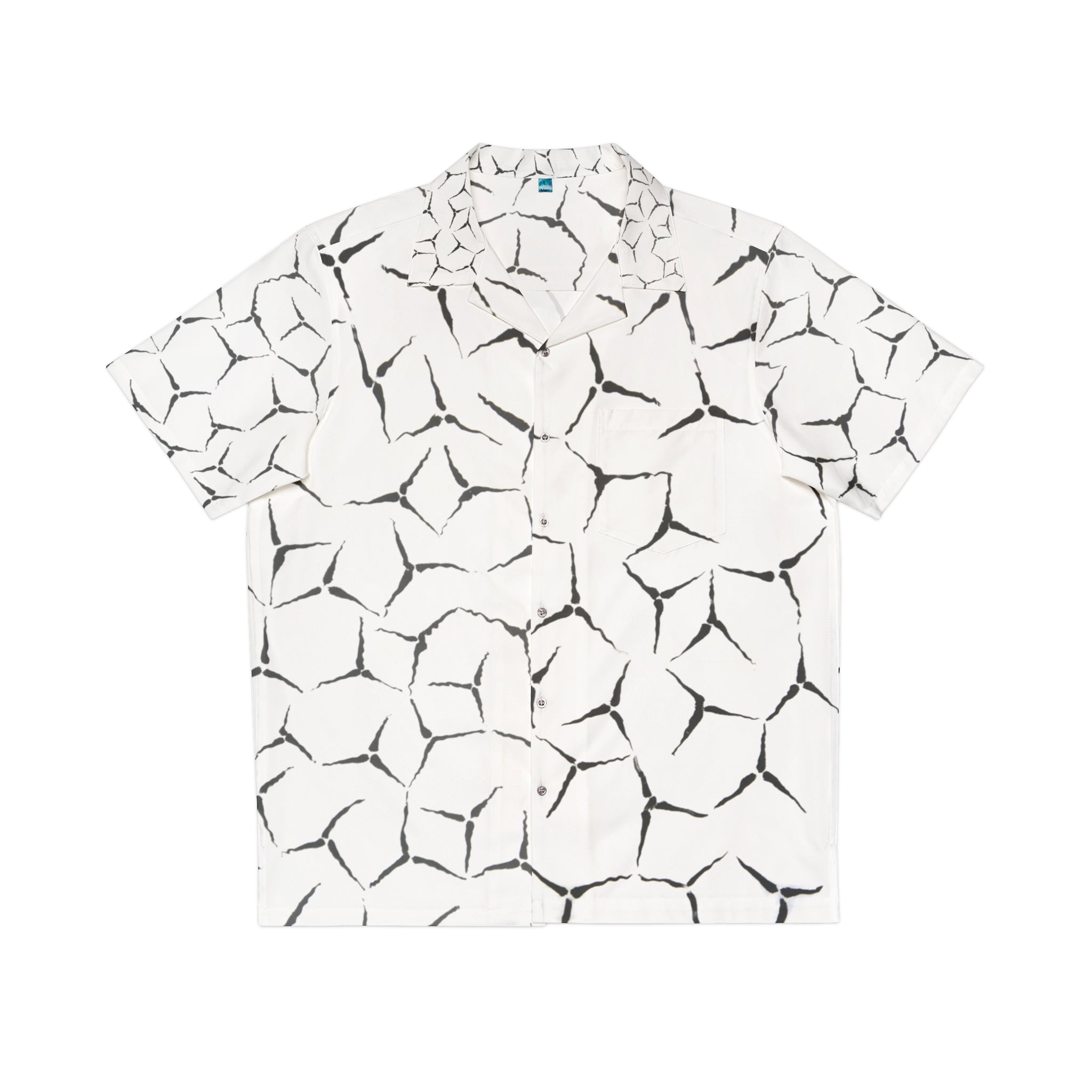 Men's Abstract Geometric Hawaiian Shirt — Black & White Summer Camp Collar