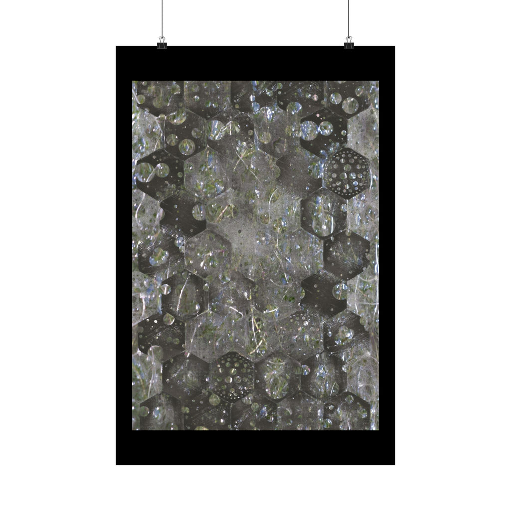 Abstracte zeshoekige bubbelposter met matte afwerking — Geometrische metallic wanddecoratie 