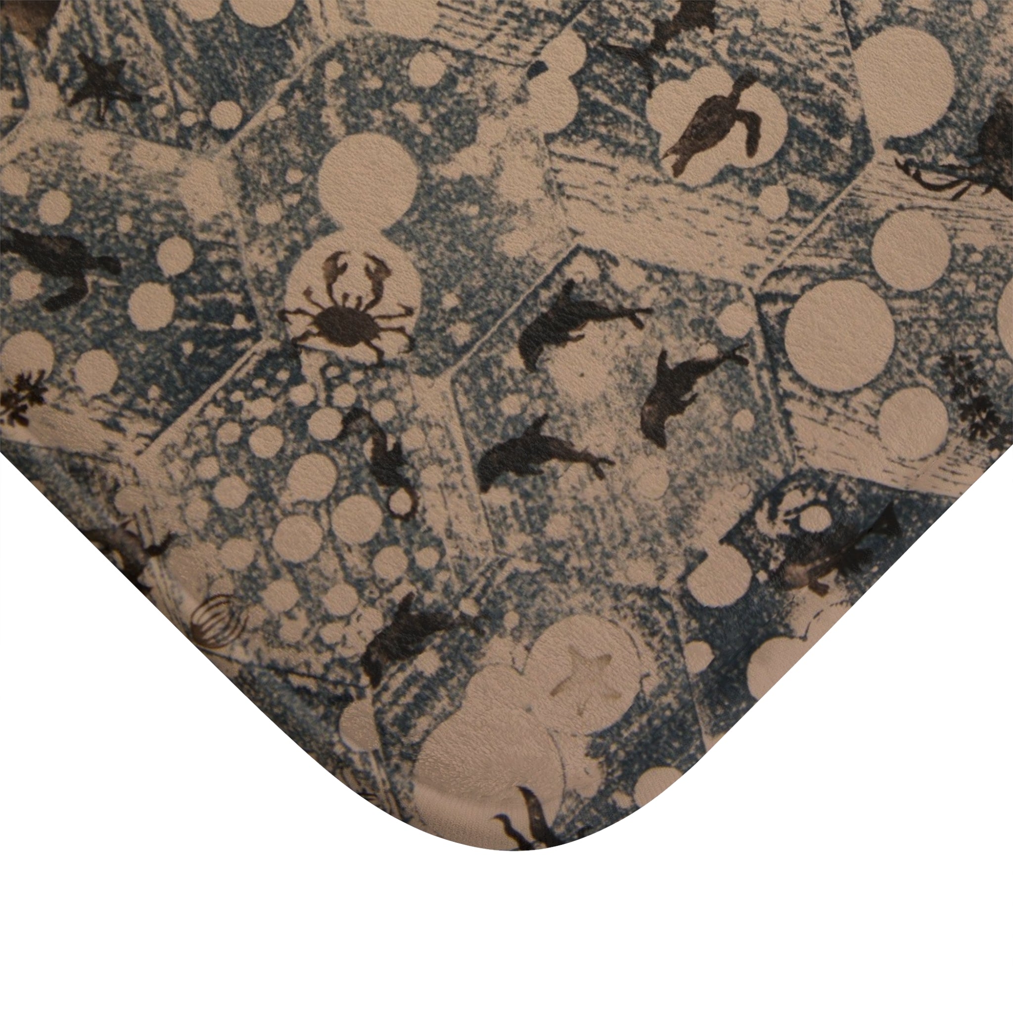 Ocean Bubble Bath Mat — Coastal Blue Sea Life Non‑Slip Bathroom Rug