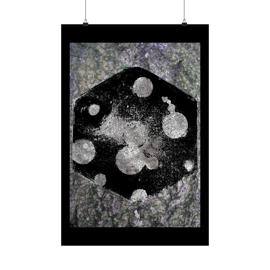Abstract Black Dice Matte Vertical Poster — Grunge Monochrome Game Art