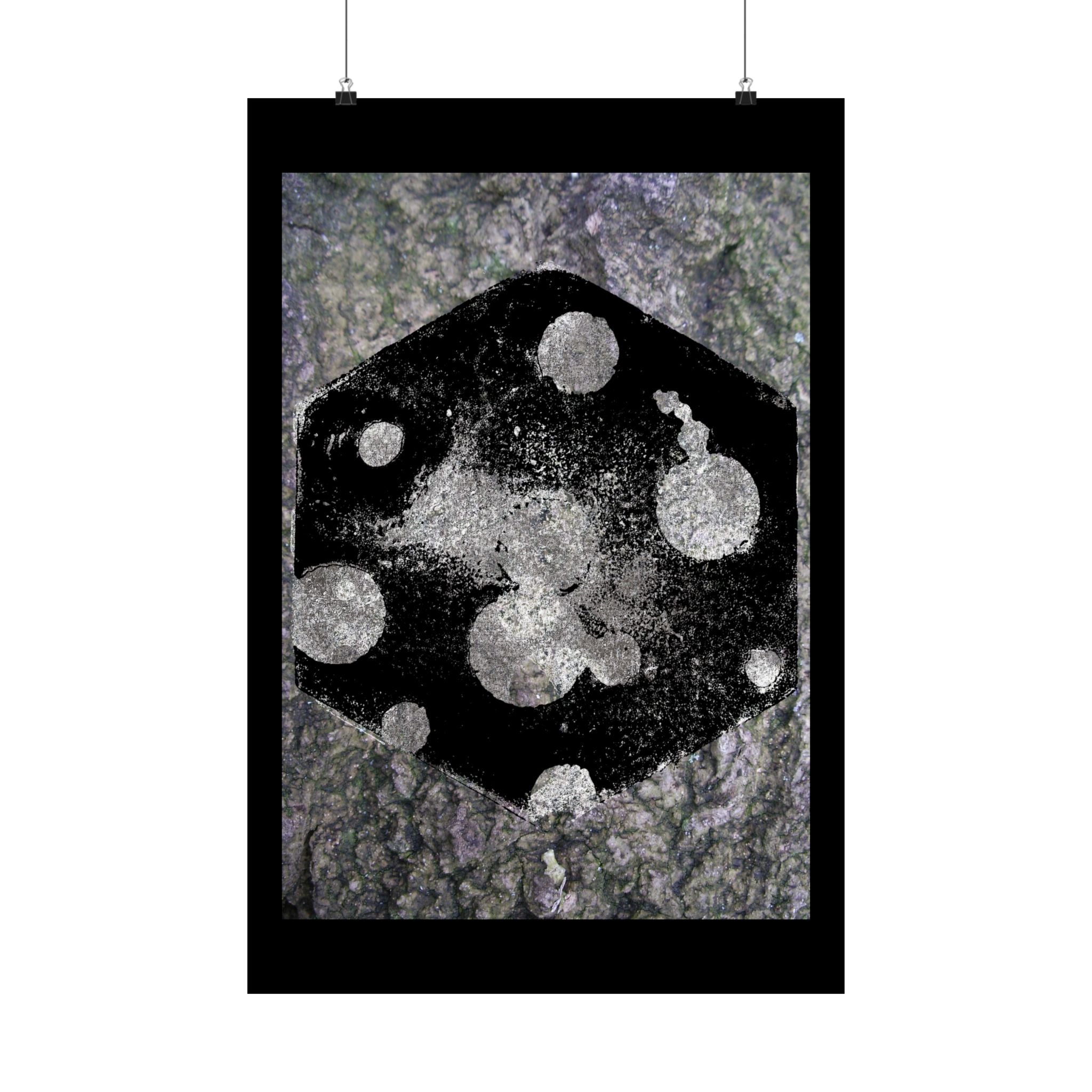 Abstract Black Dice Matte Vertical Poster — Grunge Monochrome Game Art