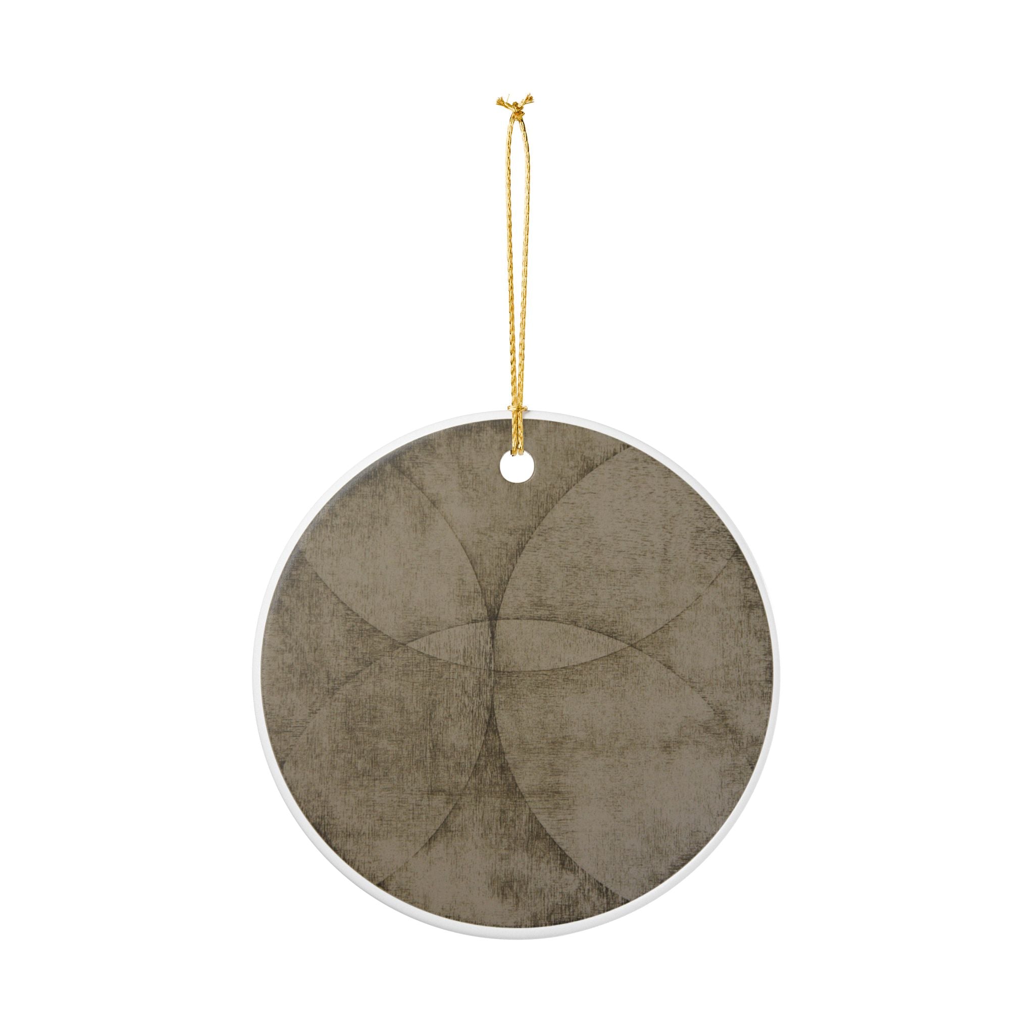 Neutral Geometric Ceramic Ornament — Minimalist Circle Pattern Holiday Decoration