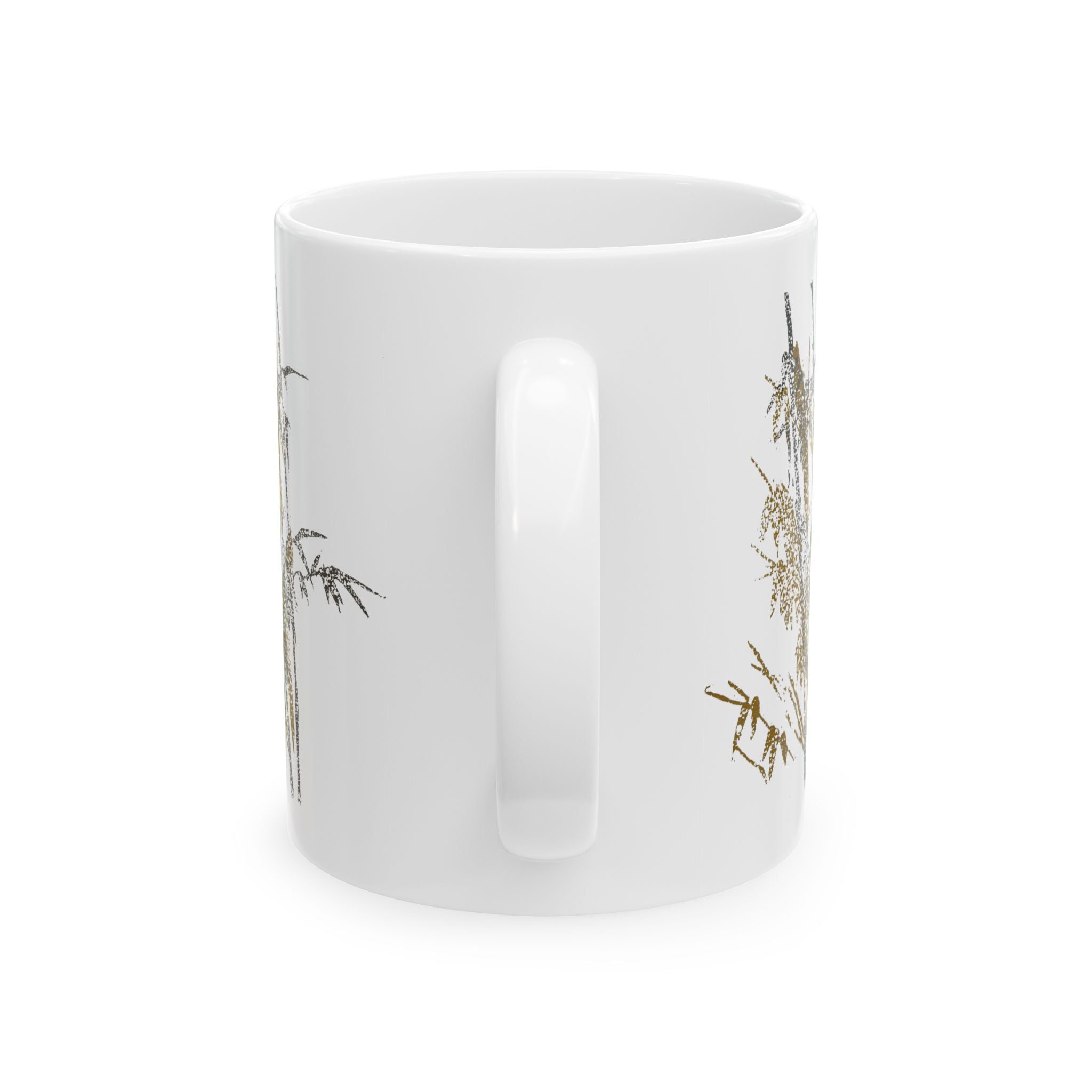 Keramische mok met bamboe bloemenprint — Minimalistische thee- en koffiekop in Aziatische stijl (325 ml, 440 ml) 