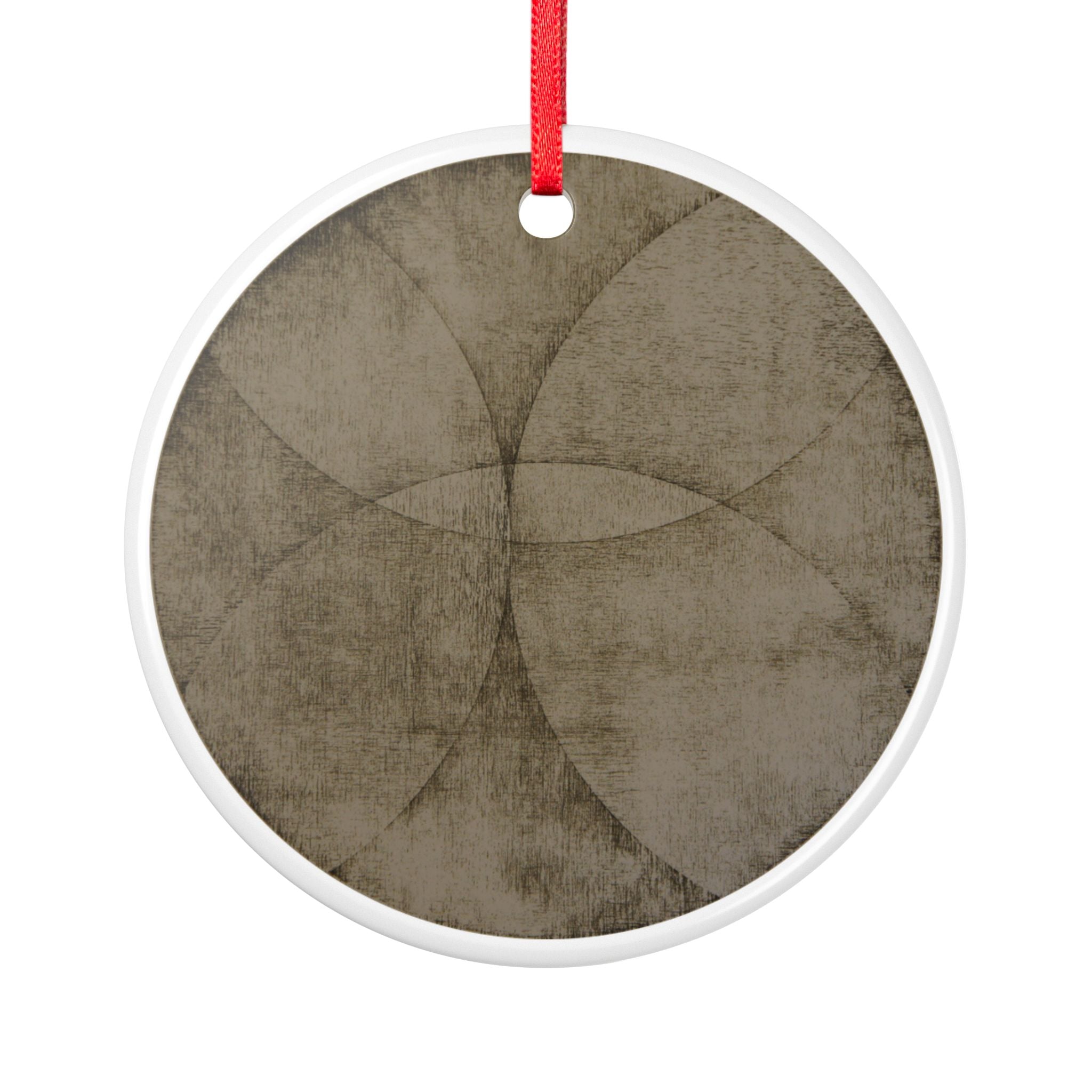 Vintage Geometric Ceramic Ornament — Round Double-Sided Holiday Decoration