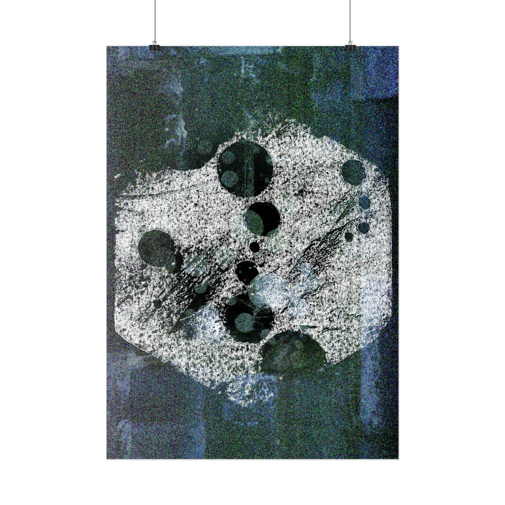 Abstracte maanfaseposter — Donkerblauwe muurdecoratie met textuur 