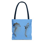 Blue Sea Life Tote Bag — Sand Art Seahorse & Coral All-Over Print