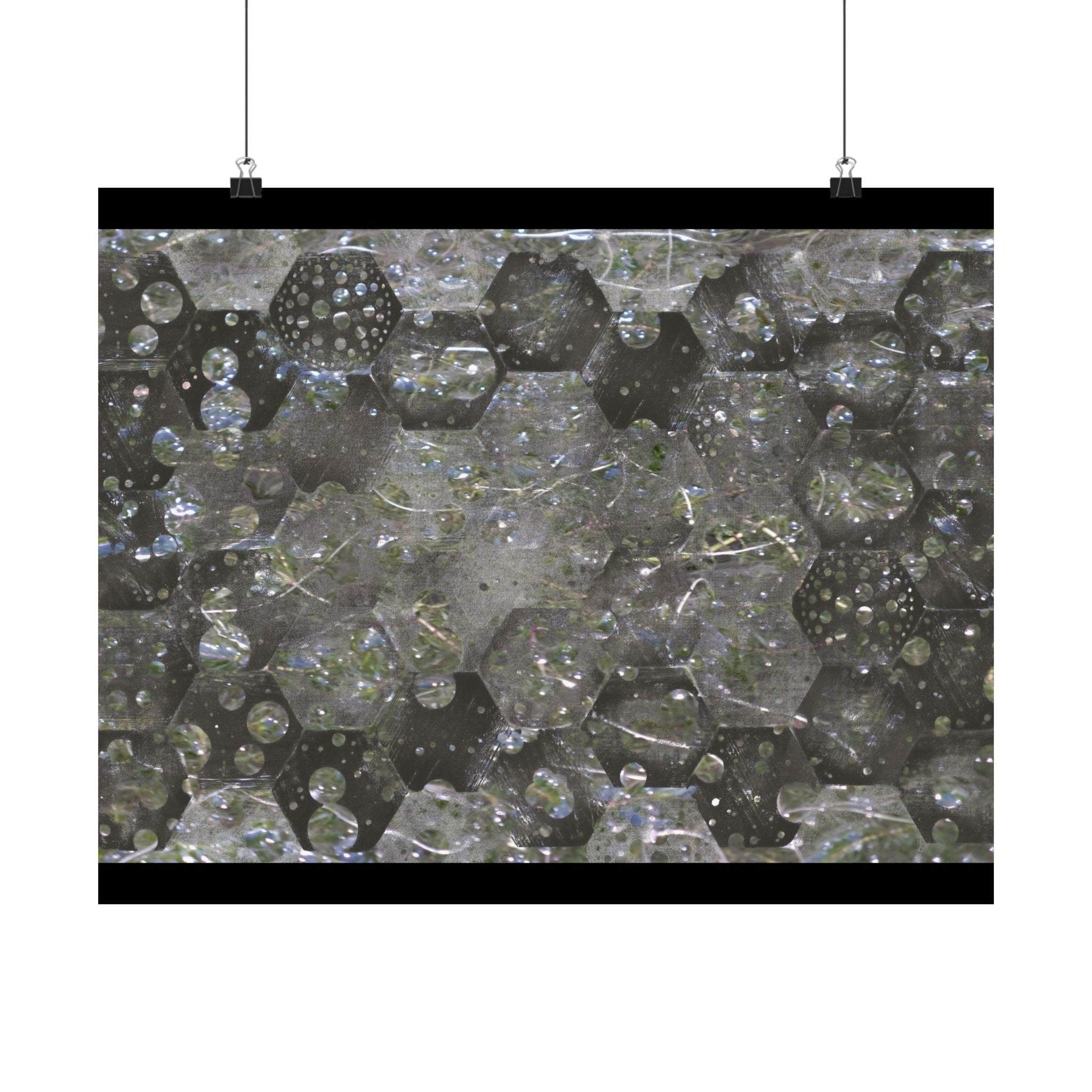 Abstracte zeshoekige poster met bubbelstructuur en matte afwerking — Geometrische wanddecoratie 