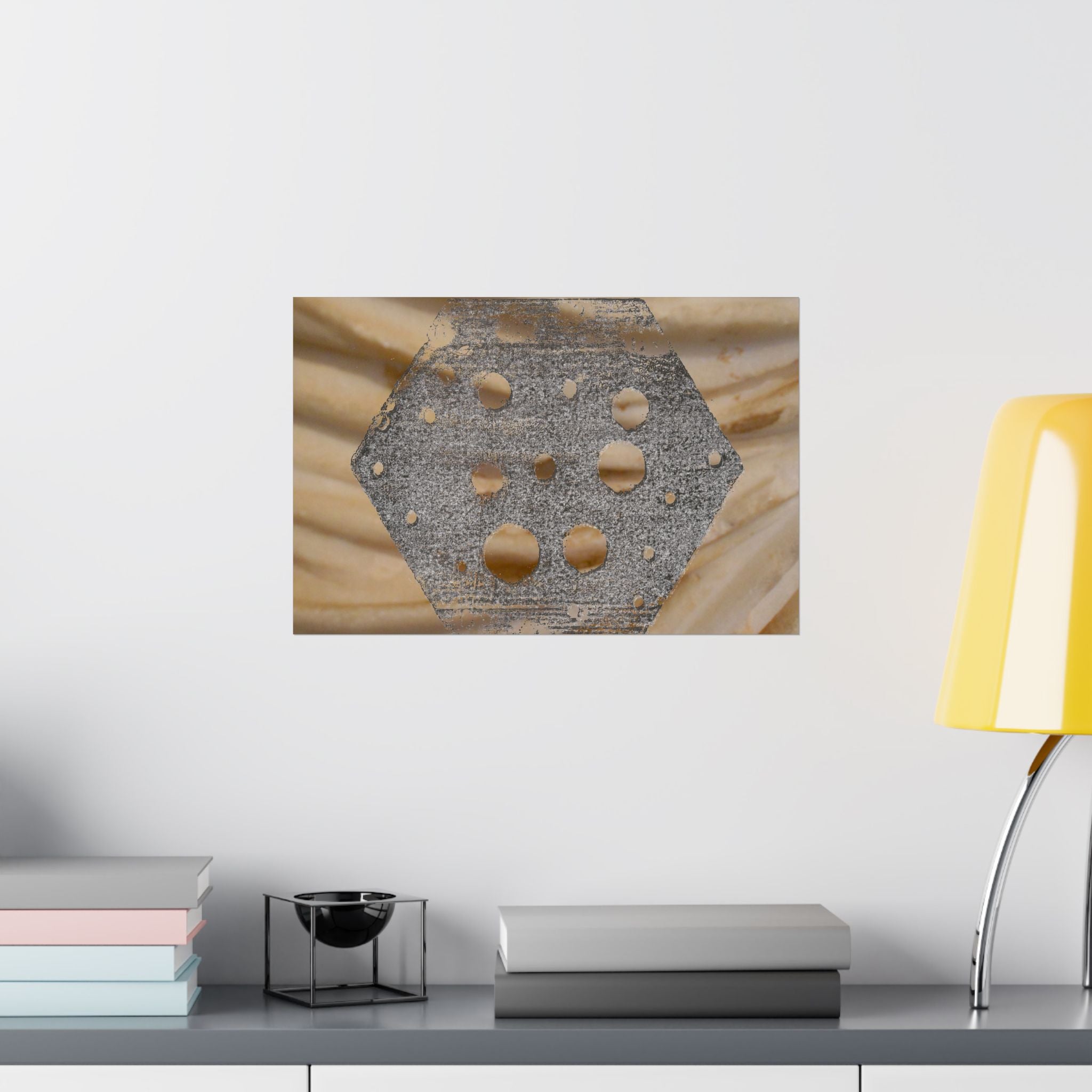 Abstracte zeshoekige uitgesneden matte horizontale poster — Neutrale beige textuur muurdecoratie 