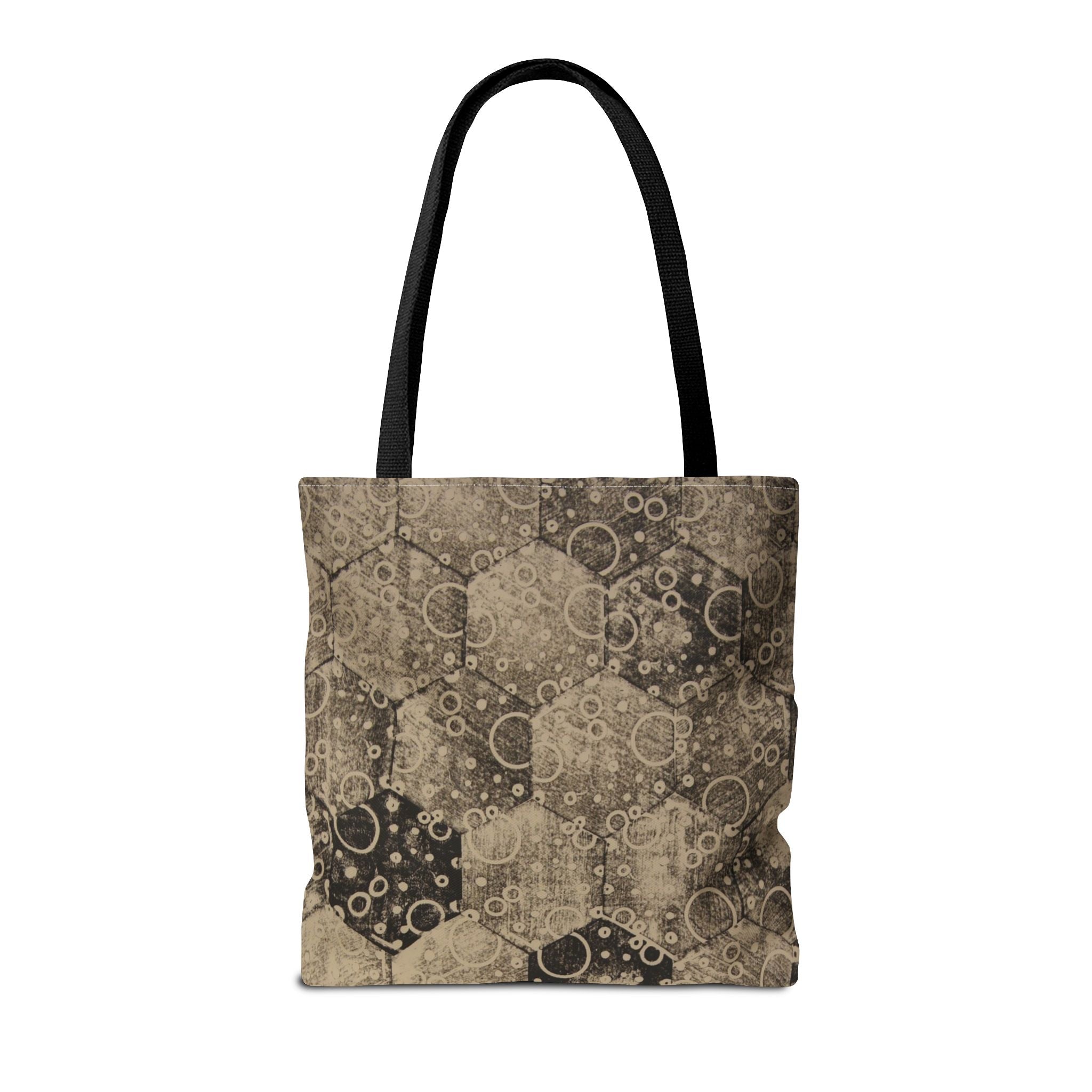 Vintage Hexagon Pattern Tote Bag – Sepia Geometric All-Over Print