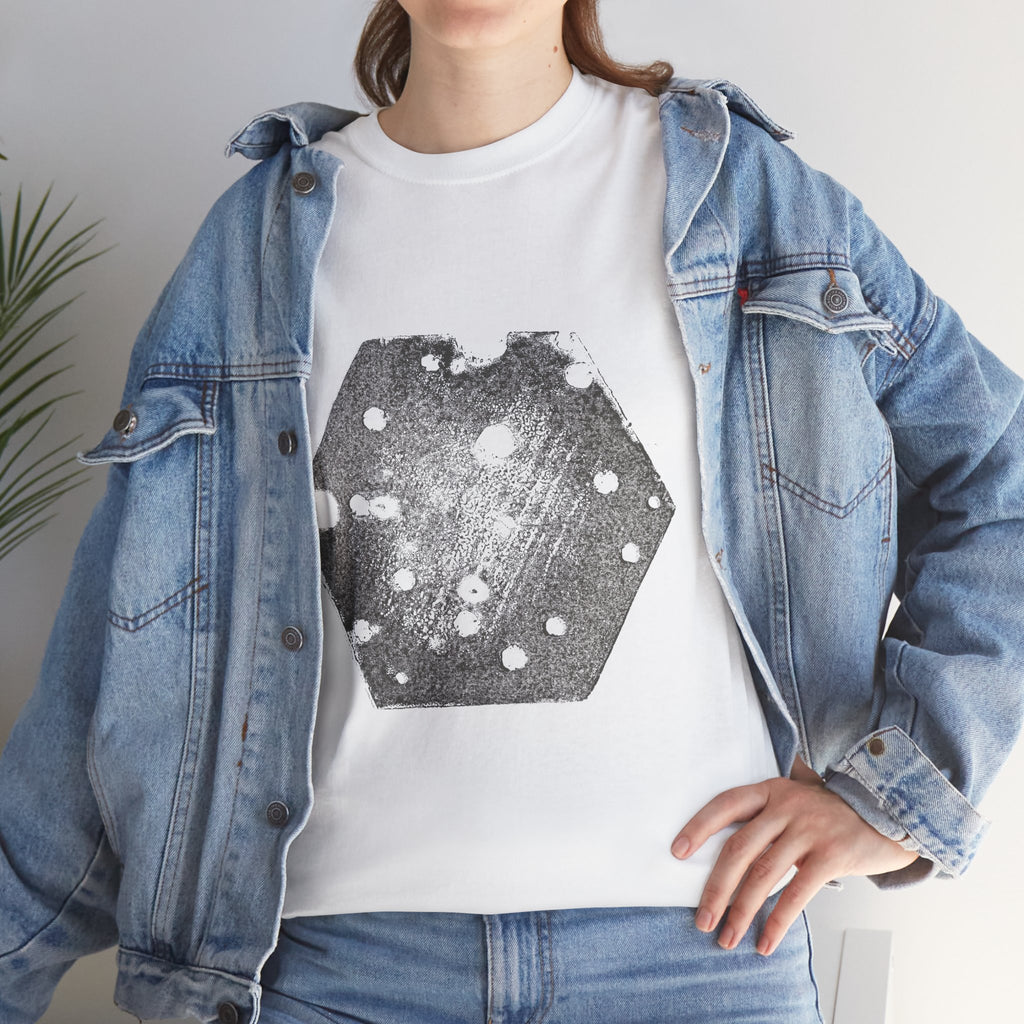 Hexagon Circles Graphic Tee — Digital Manual Print Art