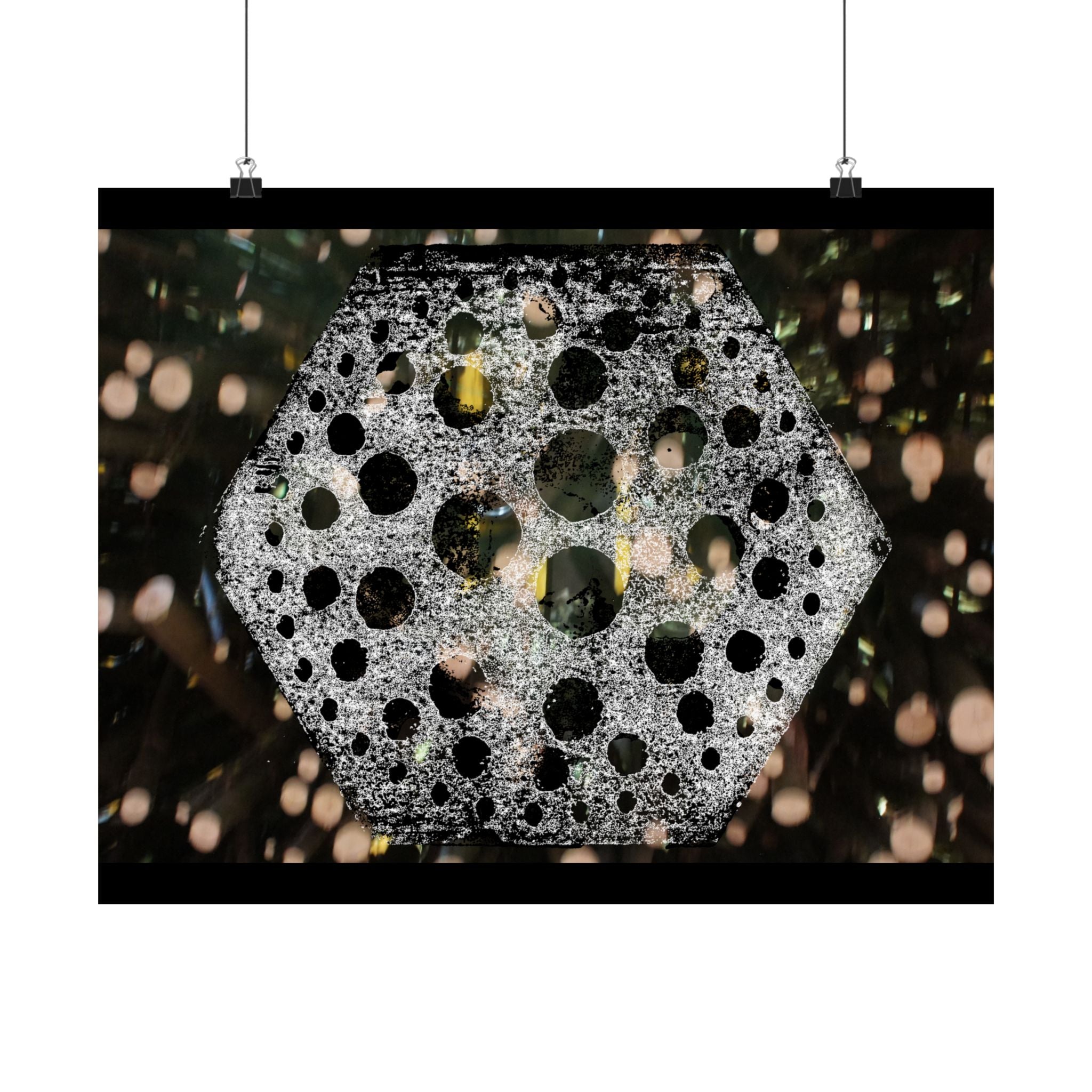 Hexagonal Crystal Bokeh Matte Poster — Abstract Celestial Wall Art