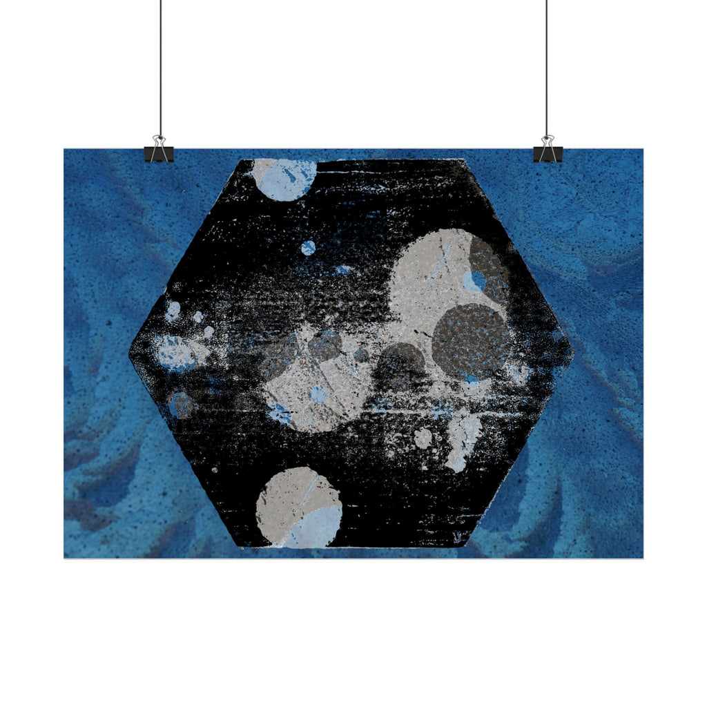 Abstract Blue Hexagon Poster — Horizontal Wall Art
