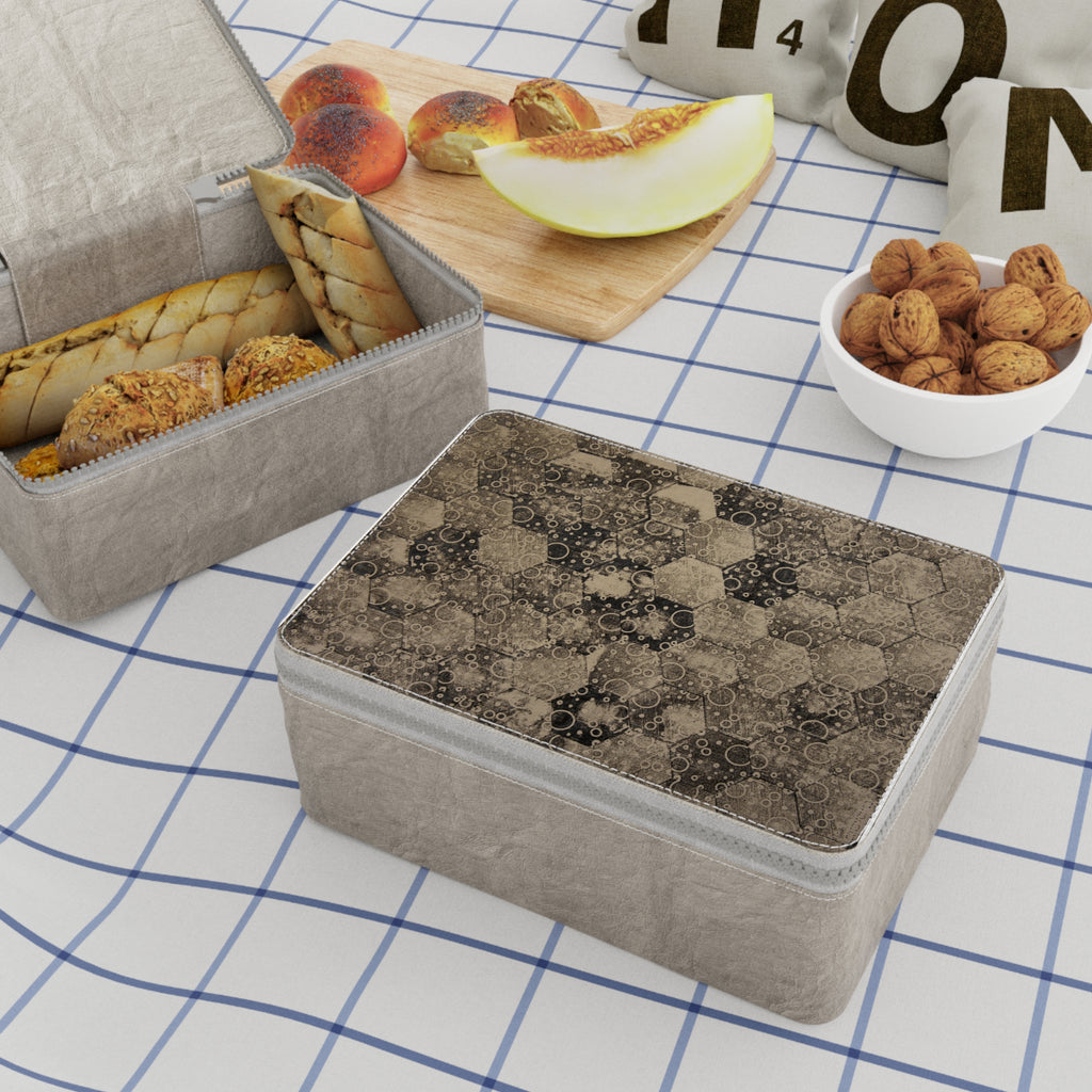 Vintage Hex Pattern Paper Lunch Bag – Distressed Sepia Geometric Lunch Tote