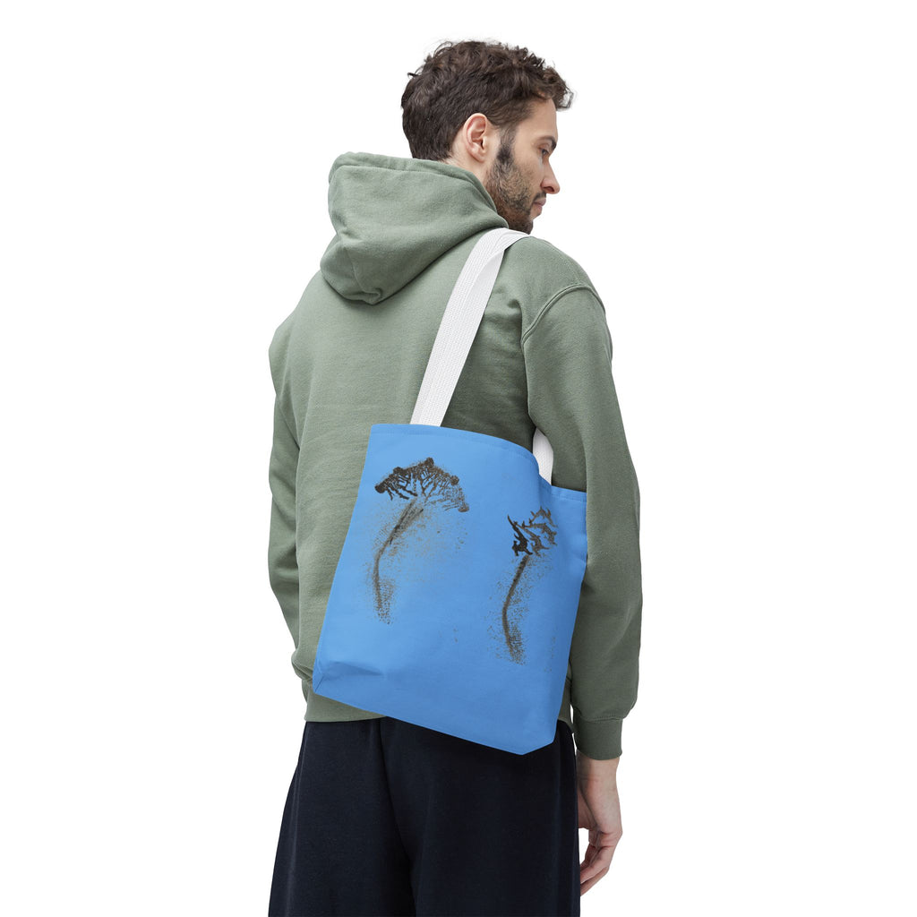 Blue Sea Life Tote Bag — Sand Art Seahorse & Coral All-Over Print