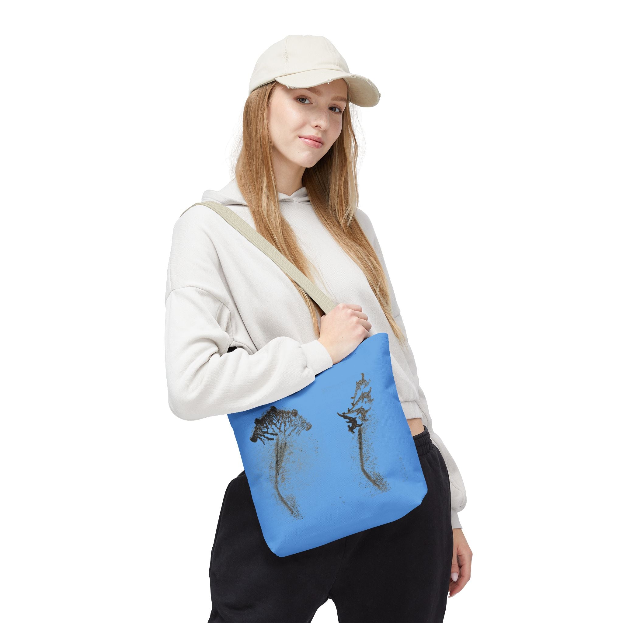 Blue Sea Life Tote Bag — Sand Art Seahorse & Coral All-Over Print