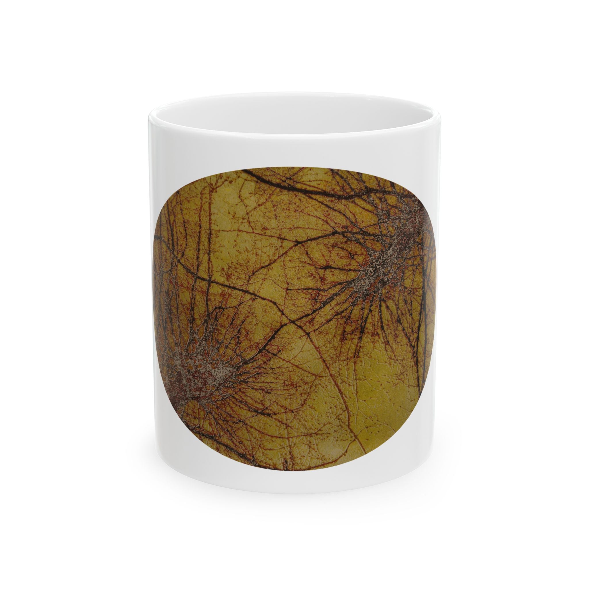 Keramische mok met herfstnerven — Organische herfsttakkenkunst