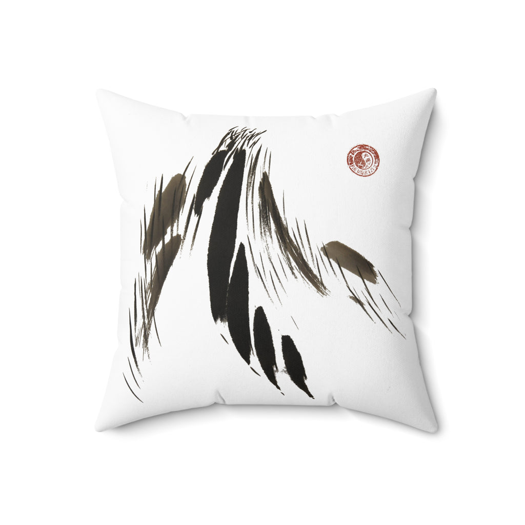 Minimalistisch decoratief kussen met inktpenseel en veren. 