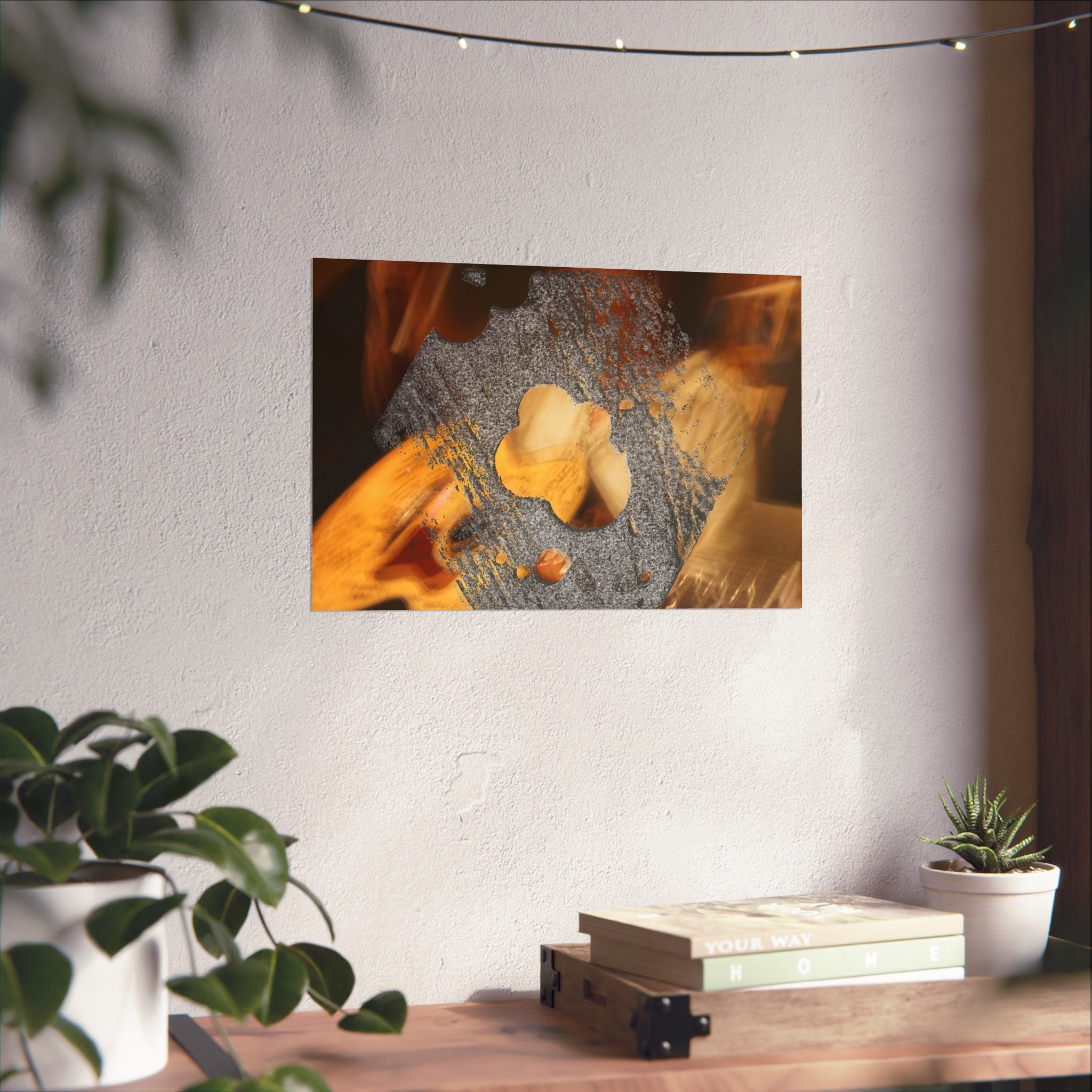 Abstracte horizontale poster met goud- en zilverkleurige textuur en matte afwerking | Metallic Fluid Art 