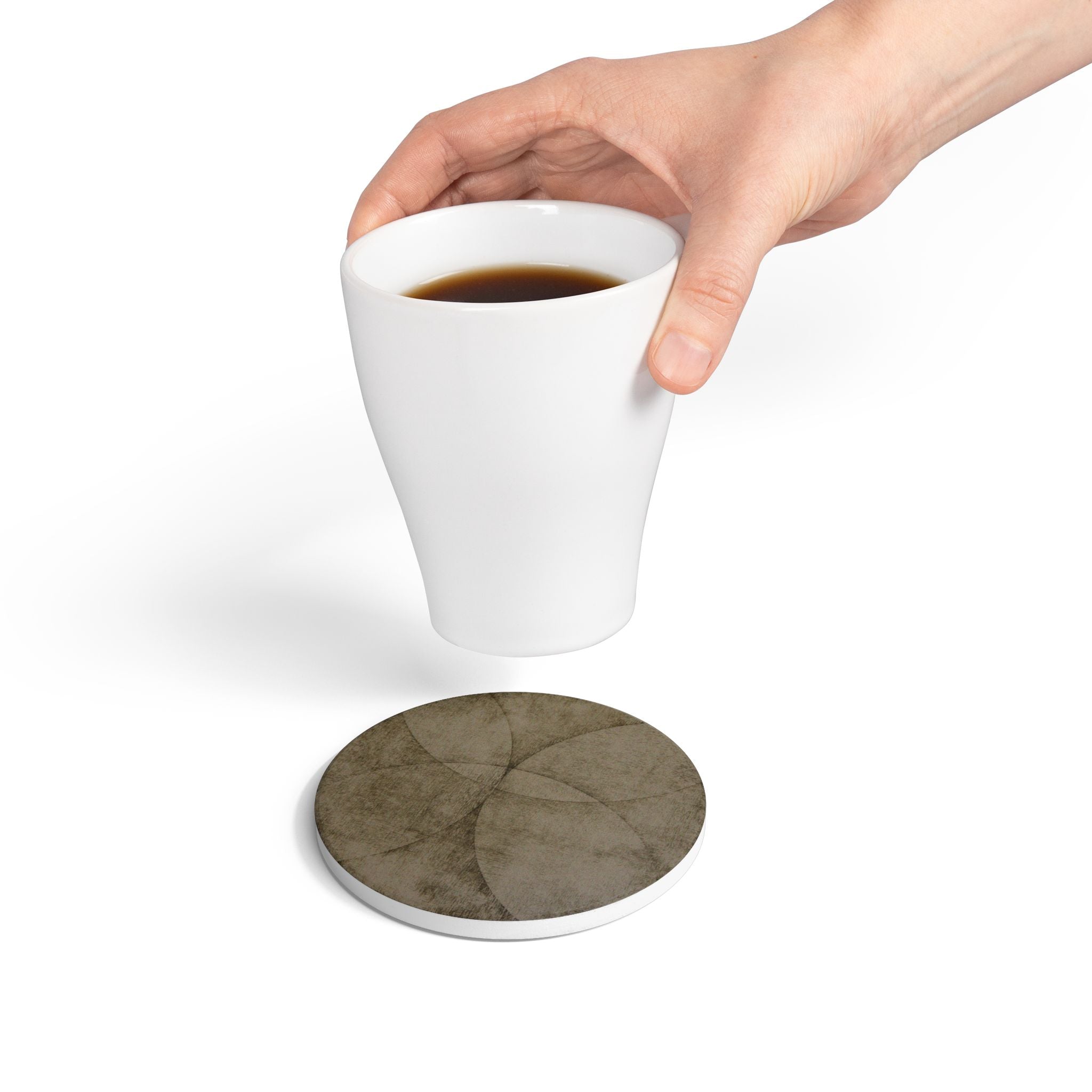 Ceramic Coaster — Vintage Geometric Circle Pattern, Rustic Brown Drink Coaster