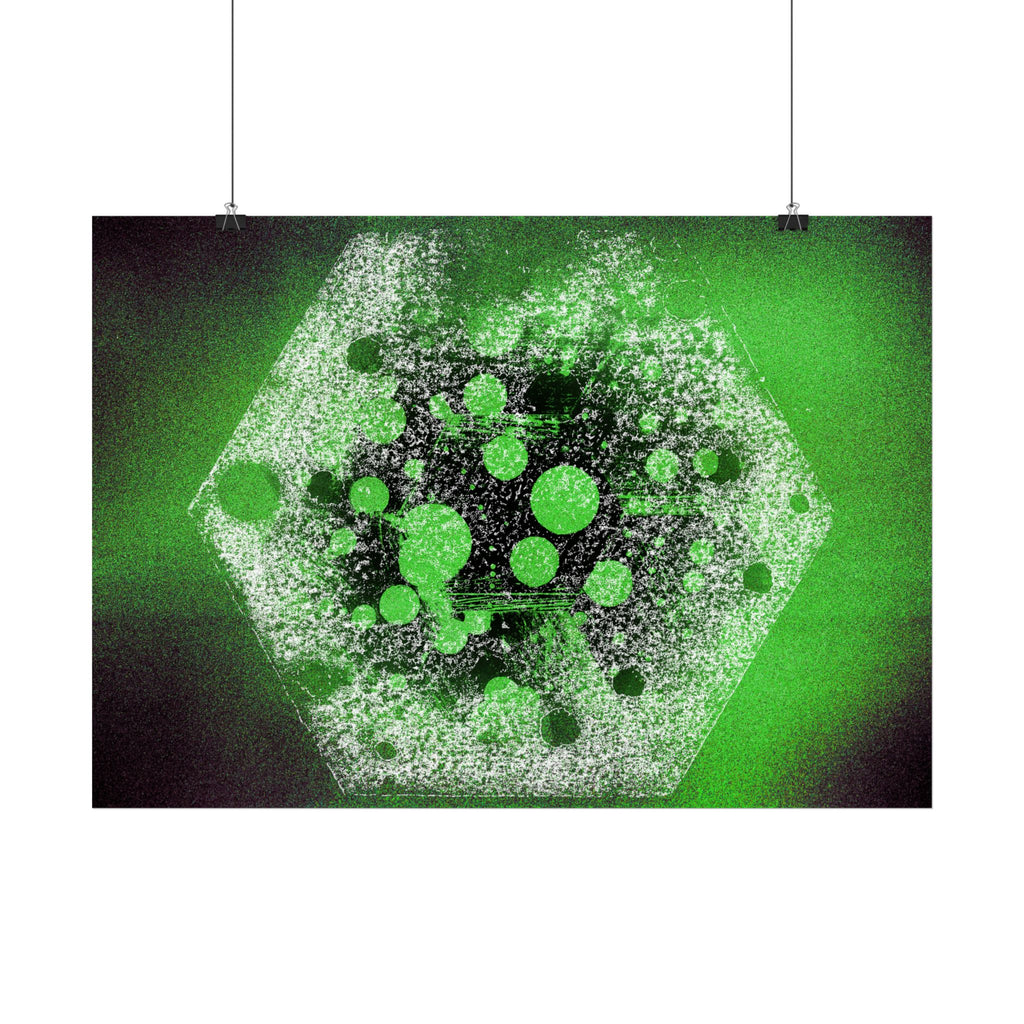 Abstract Neon Green Hexagon Matte Poster — Geometric Sci‑Fi Wall Art
