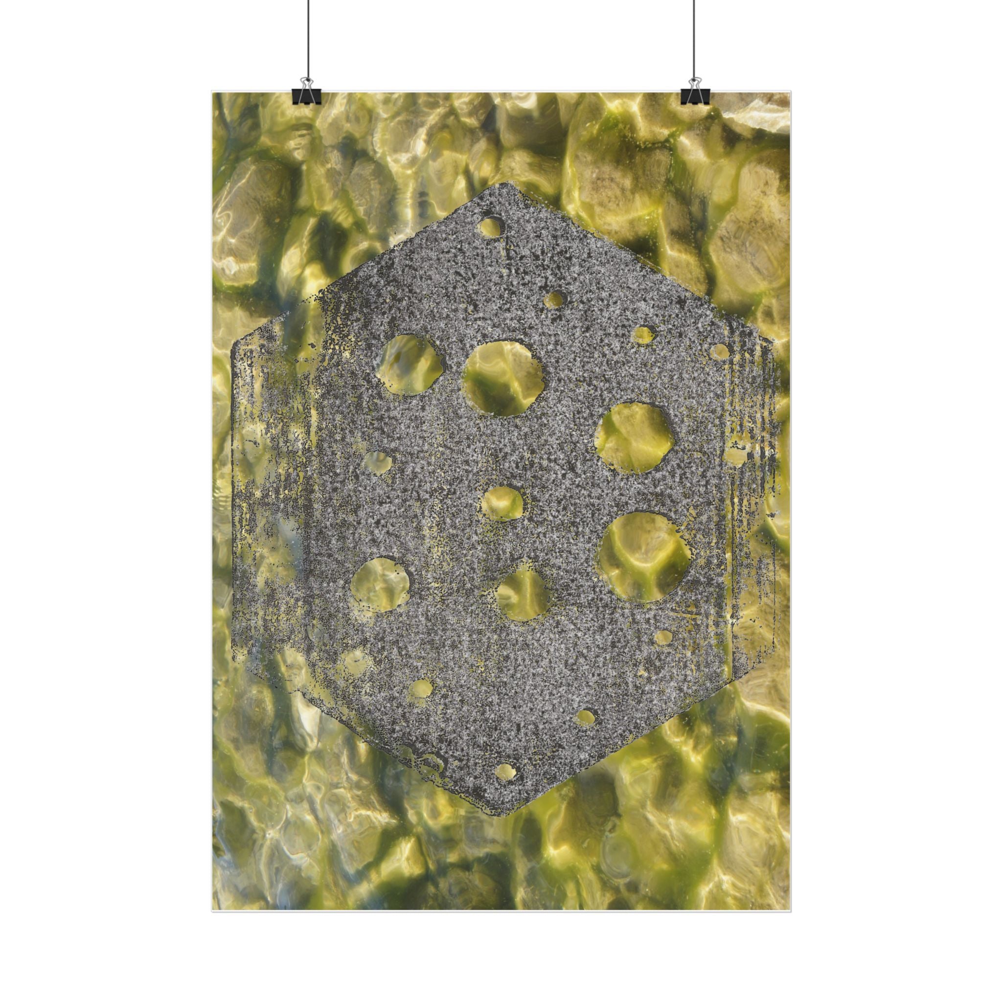 Abstract Hex Tile Poster — Gold Water Texture Vertical Print